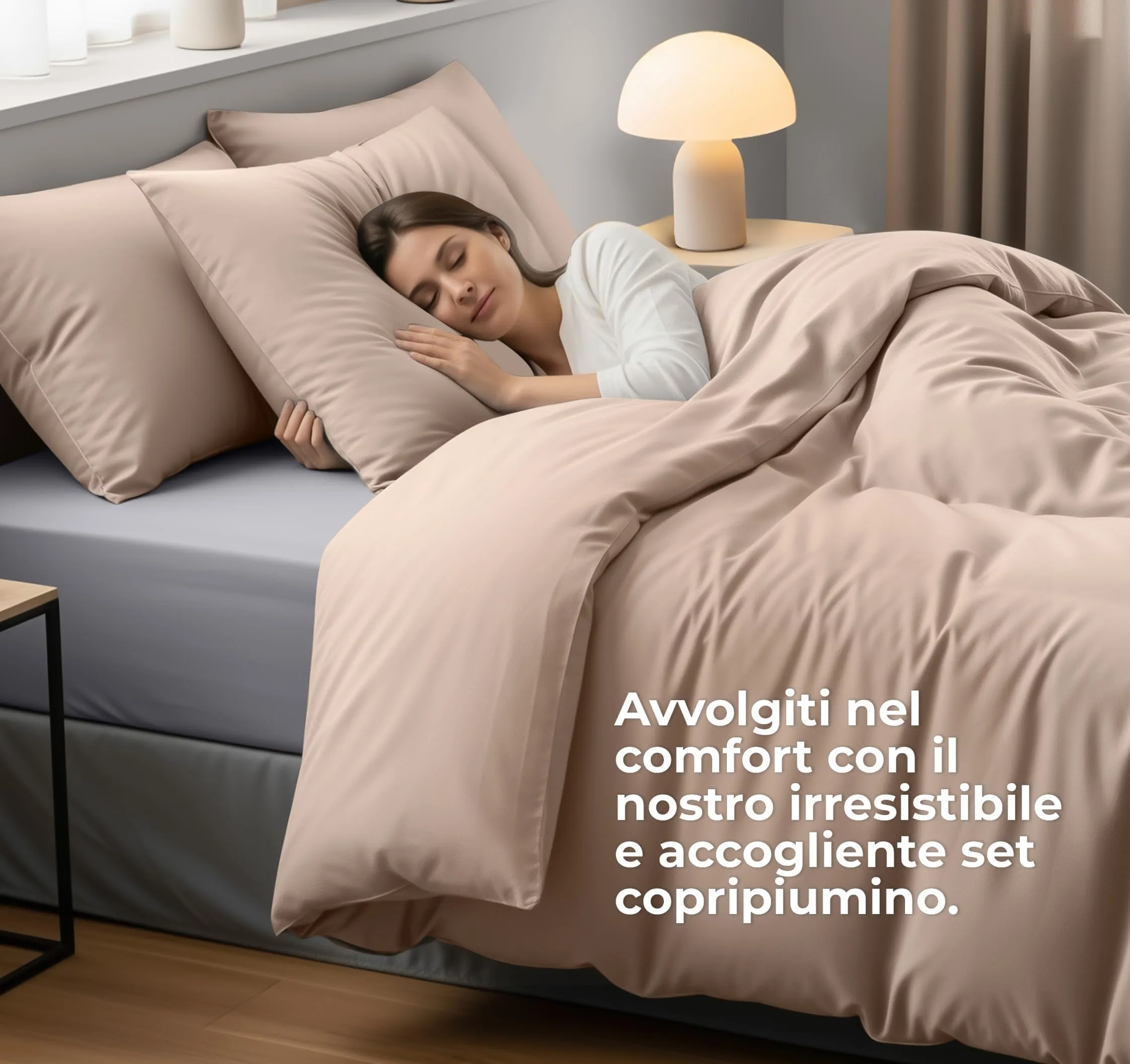 Utopia Bedding Set Copripiumino Matrimoniale 240x220 cm con 2 Federe 65x65 cm, Beige - immagine 3