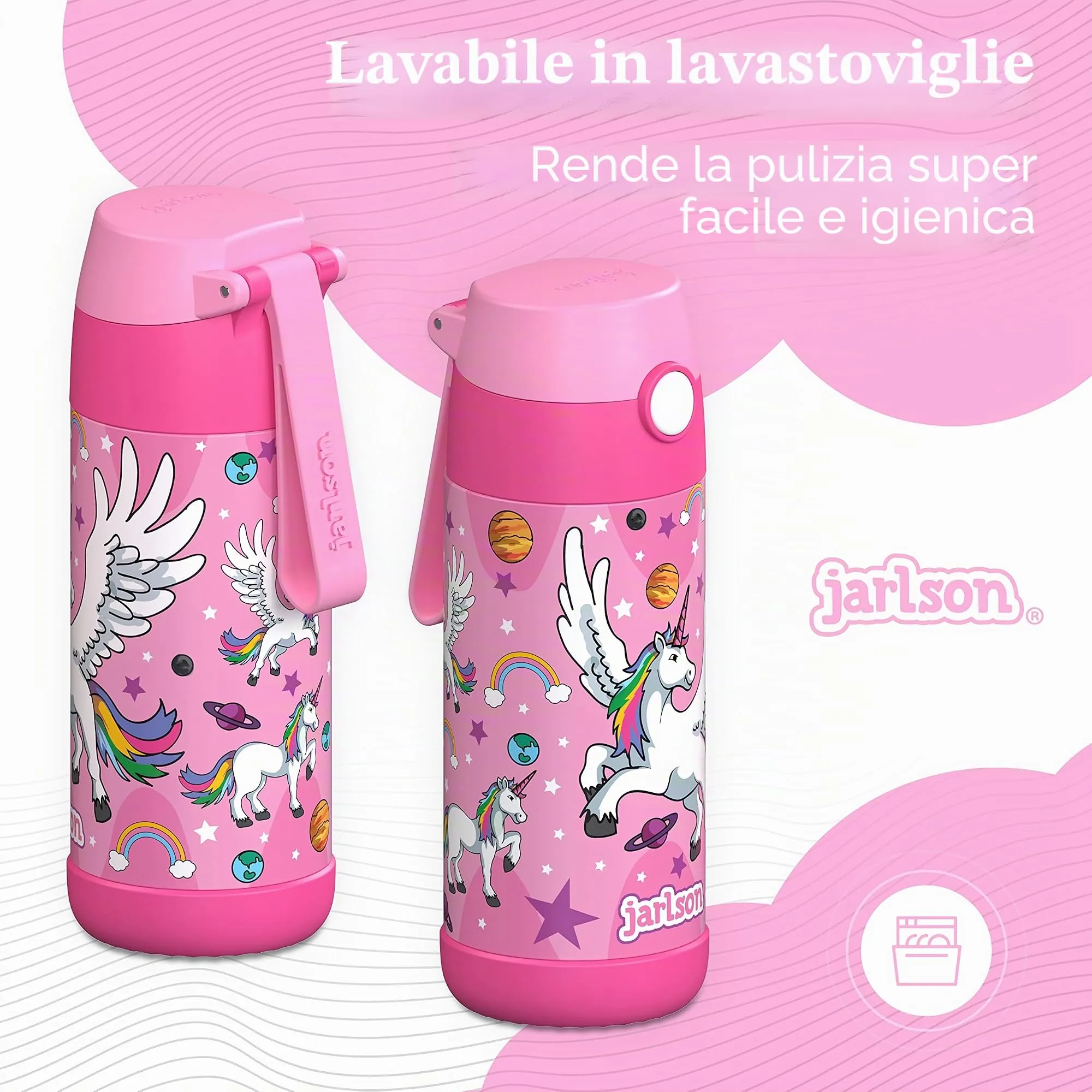 Jarlson MALI Borraccia Termica in Acciaio Inox per Bambini, 350 ml, Unicorno - immagine 4