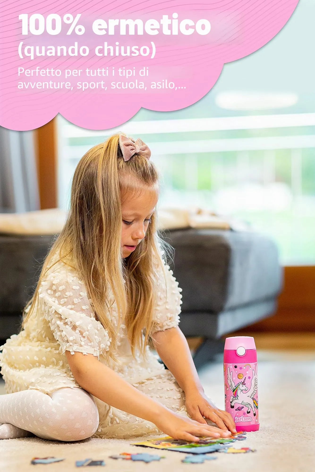 Jarlson MALI Borraccia Termica in Acciaio Inox per Bambini, 350 ml, Unicorno - immagine 5