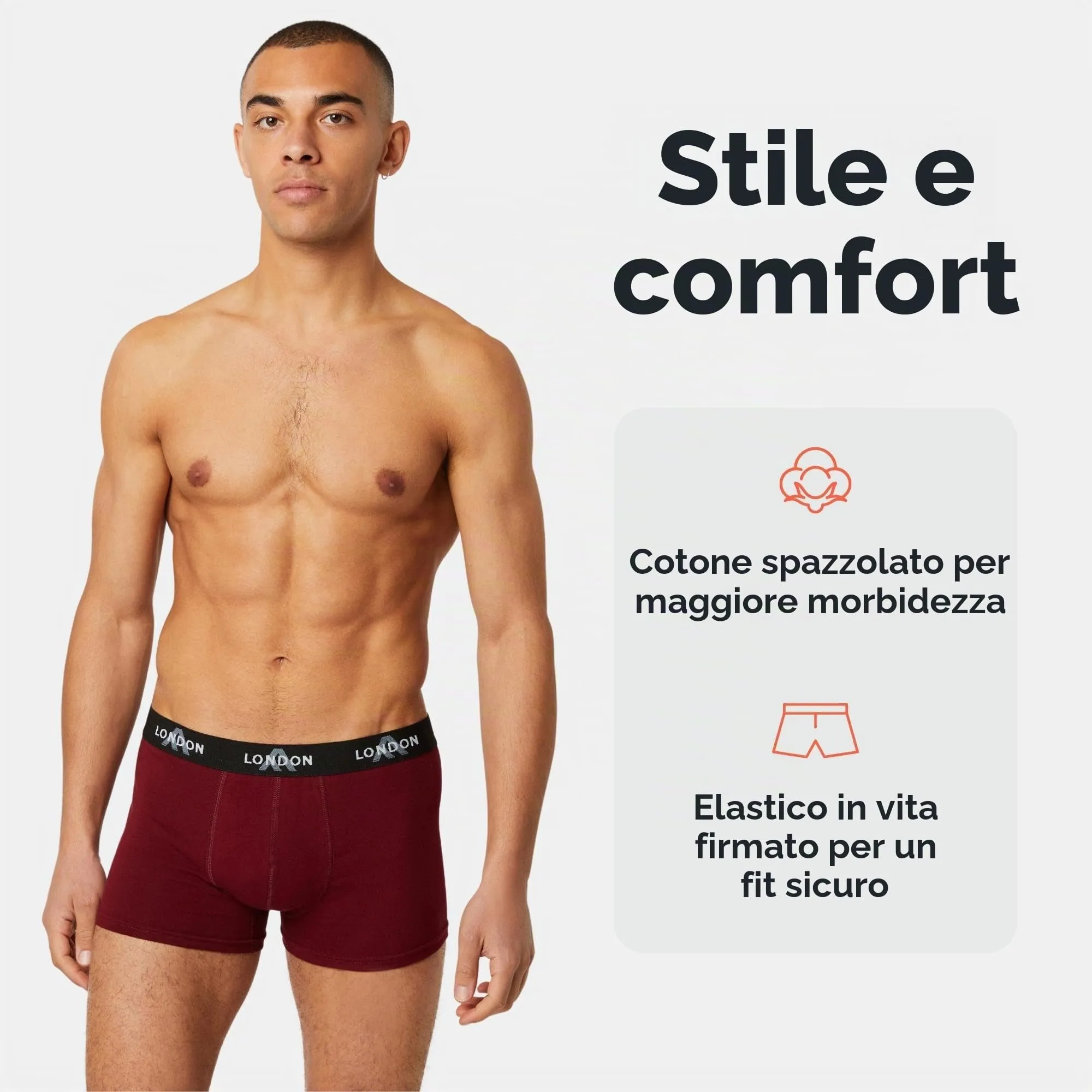 FM London Boxer Uomo in Cotone, 4 Pezzi, Colori Classici Scuri, M - immagine 2