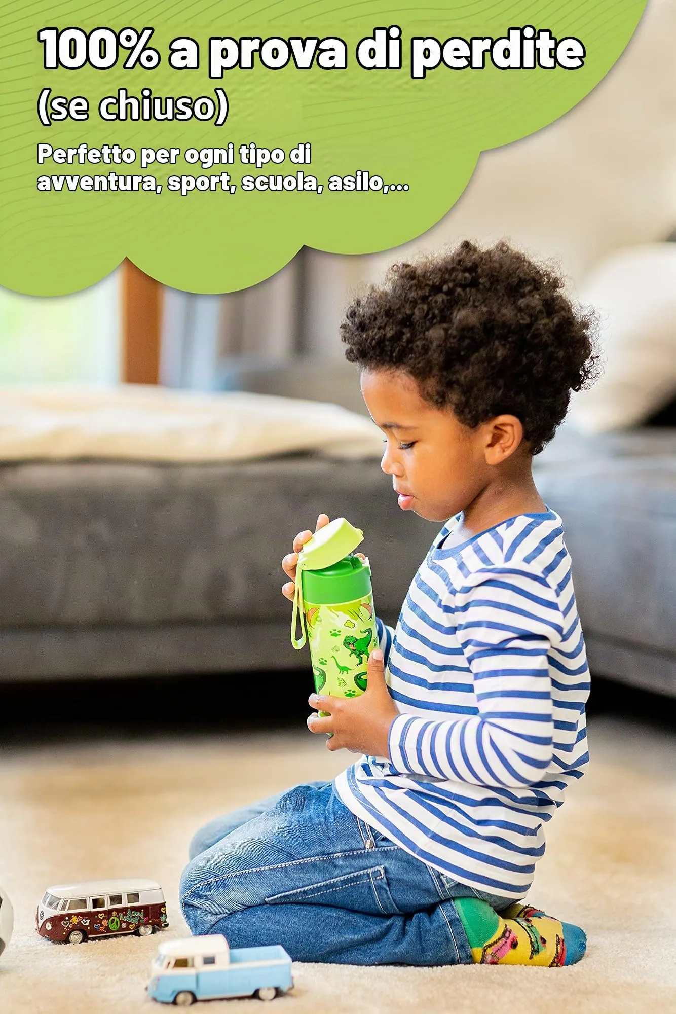 Jarlson Mali Borraccia Termica per Bambini in Acciaio Inox con Coperchio per Bicchieri, 355 ml, Stella di Dinosauro - immagine 4