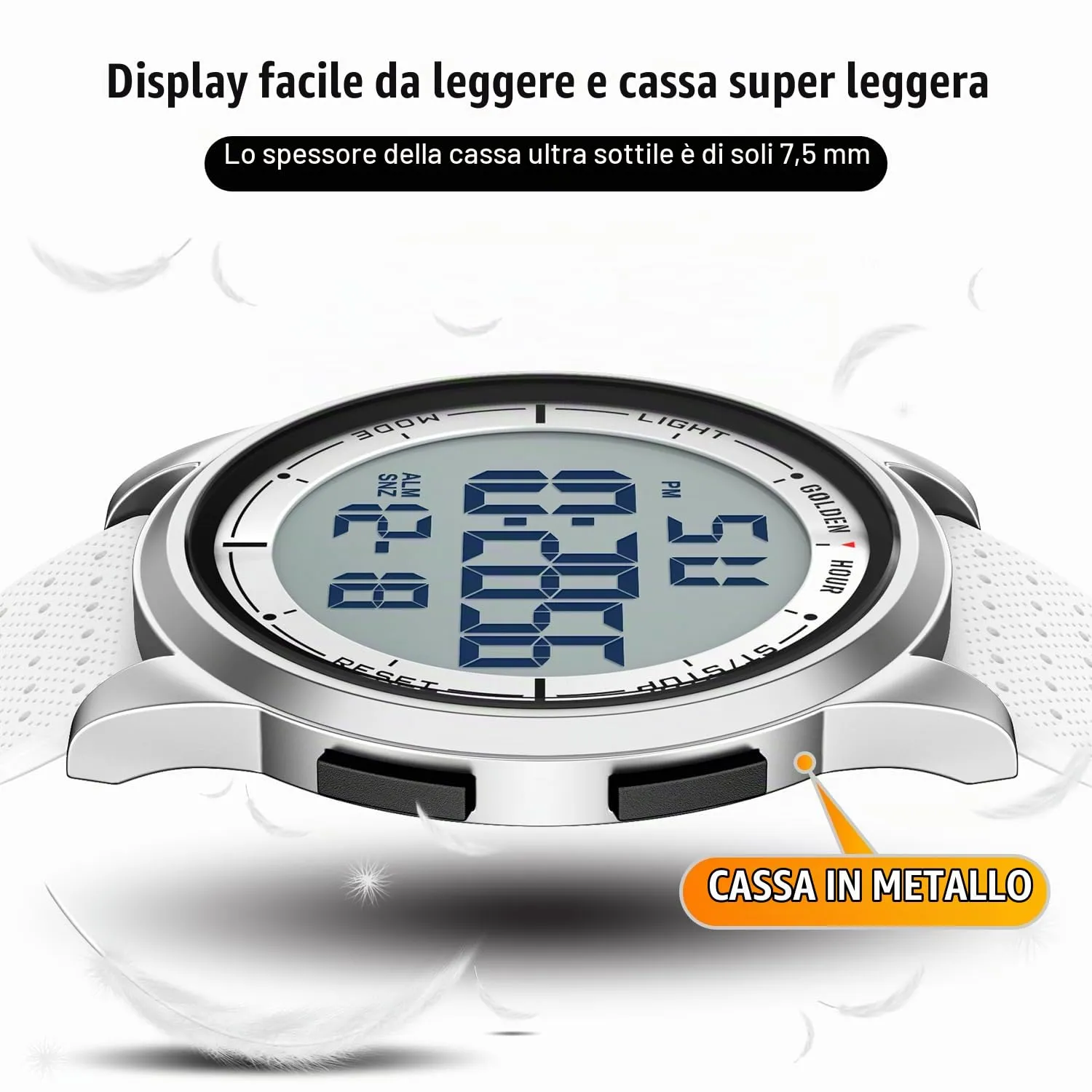 Golden Hour GH1313 Orologio Digitale Ultra-Sottile Minimalista Sport Impermeabile con Cinturino in Gomma - immagine 2