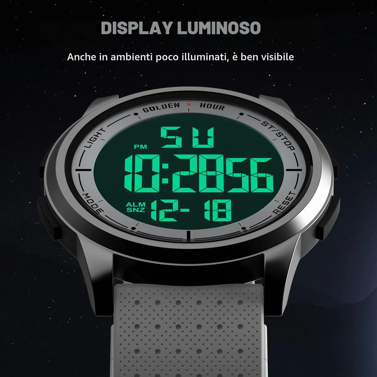 Golden Hour GH1313 Orologio Digitale Ultra-Sottile Minimalista Sport Impermeabile con Cinturino in Gomma - immagine 3