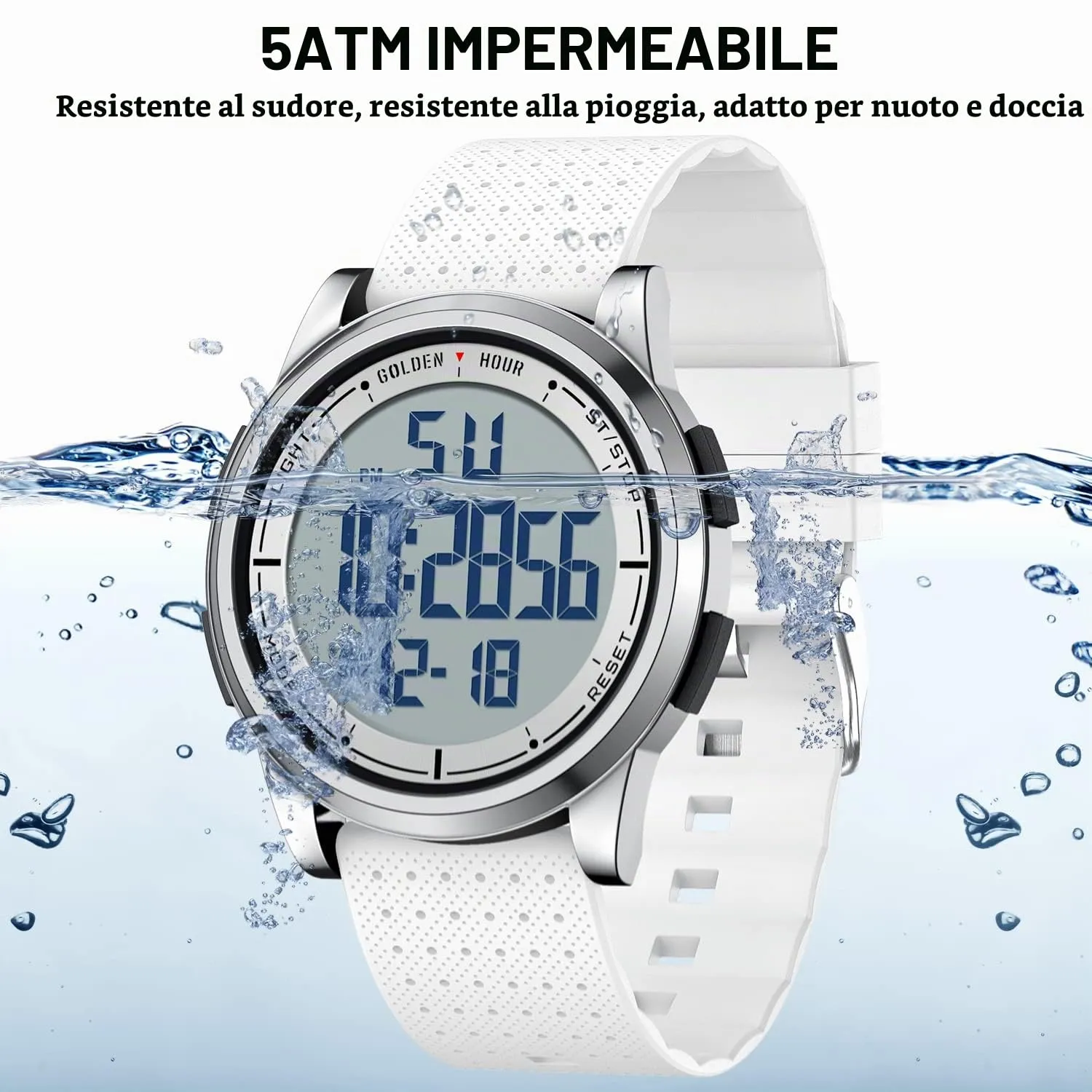 Golden Hour GH1313 Orologio Digitale Ultra-Sottile Minimalista Sport Impermeabile con Cinturino in Gomma - immagine 5