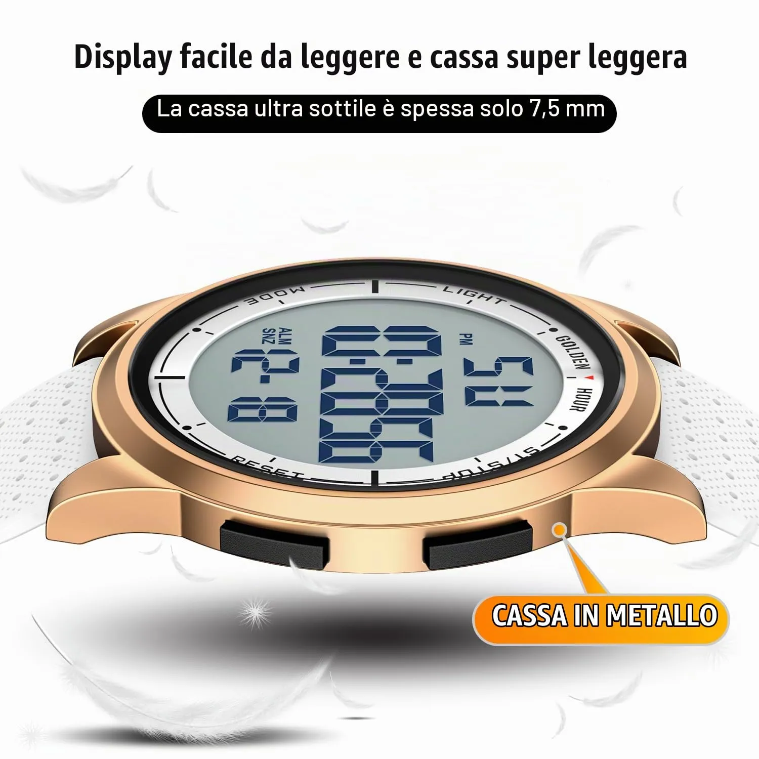 GOLDEN HOUR GH1313 Orologio Digitale Sport Ultra-Sottile Impermeabile con Cinturino in Gomma - immagine 2