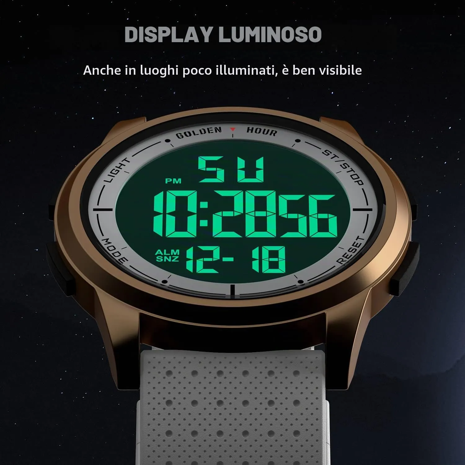 GOLDEN HOUR GH1313 Orologio Digitale Sport Ultra-Sottile Impermeabile con Cinturino in Gomma - immagine 3
