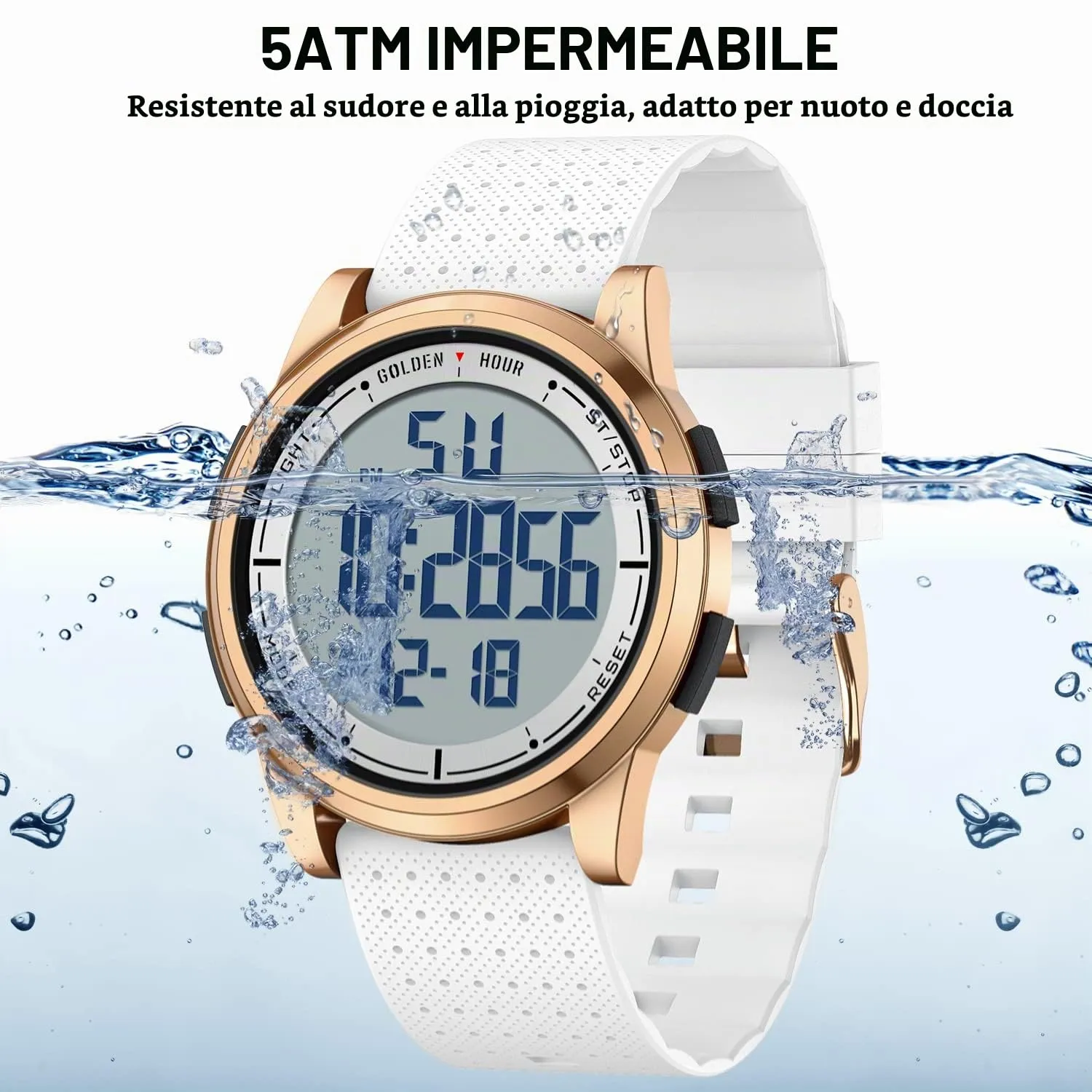 GOLDEN HOUR GH1313 Orologio Digitale Sport Ultra-Sottile Impermeabile con Cinturino in Gomma - immagine 5