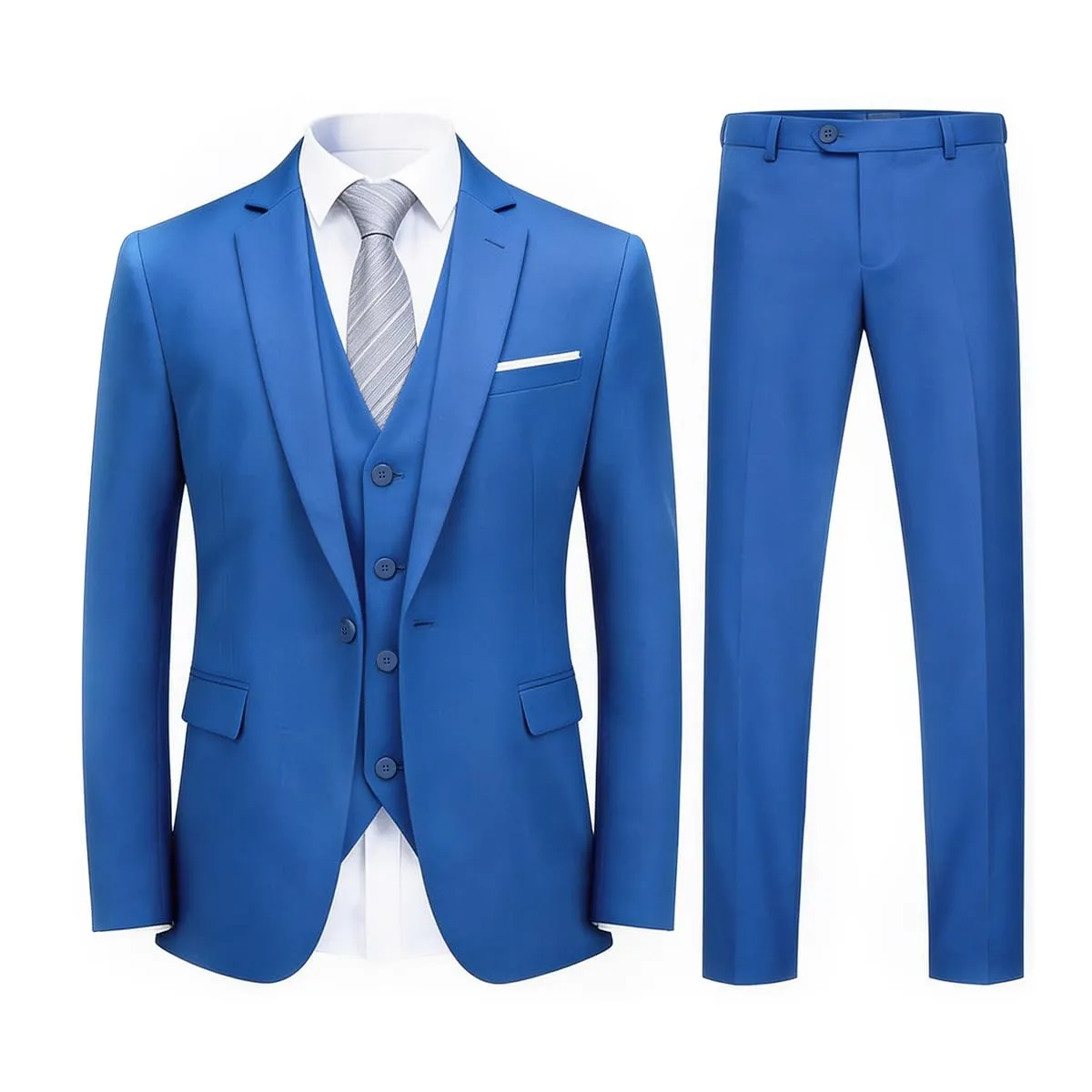 YOUTHUP Abito Uomo 3 Pezzi Slim Fit Blazer Panciotto Pantaloni Blu Zaffiro 3XL - immagine 1