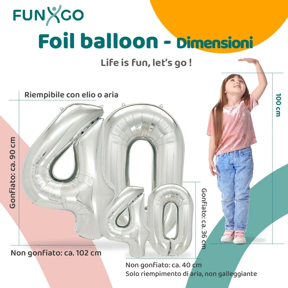 FUNXGO Palloncino Numero 40 Argento - immagine 2