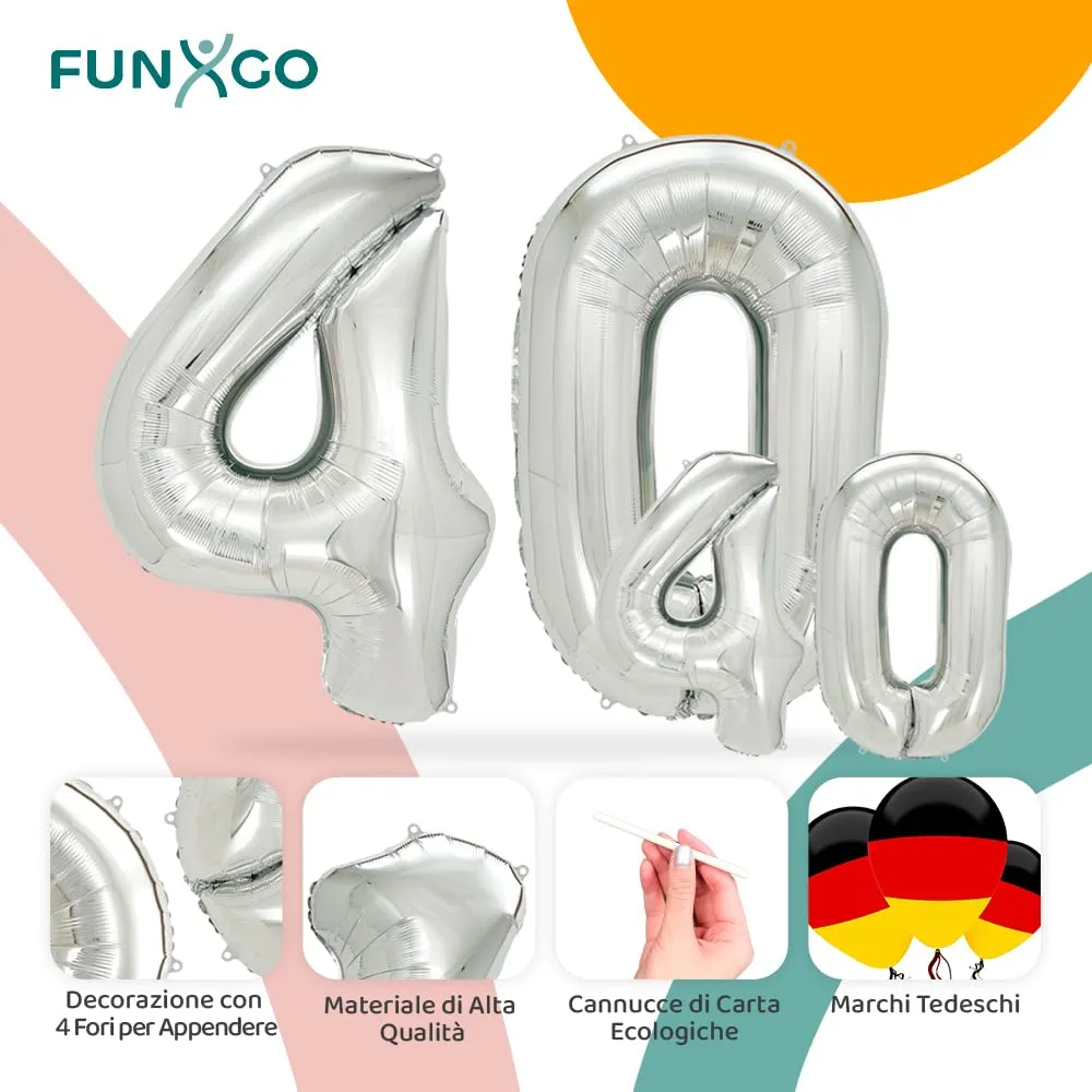 FUNXGO Palloncino Numero 40 Argento - immagine 3
