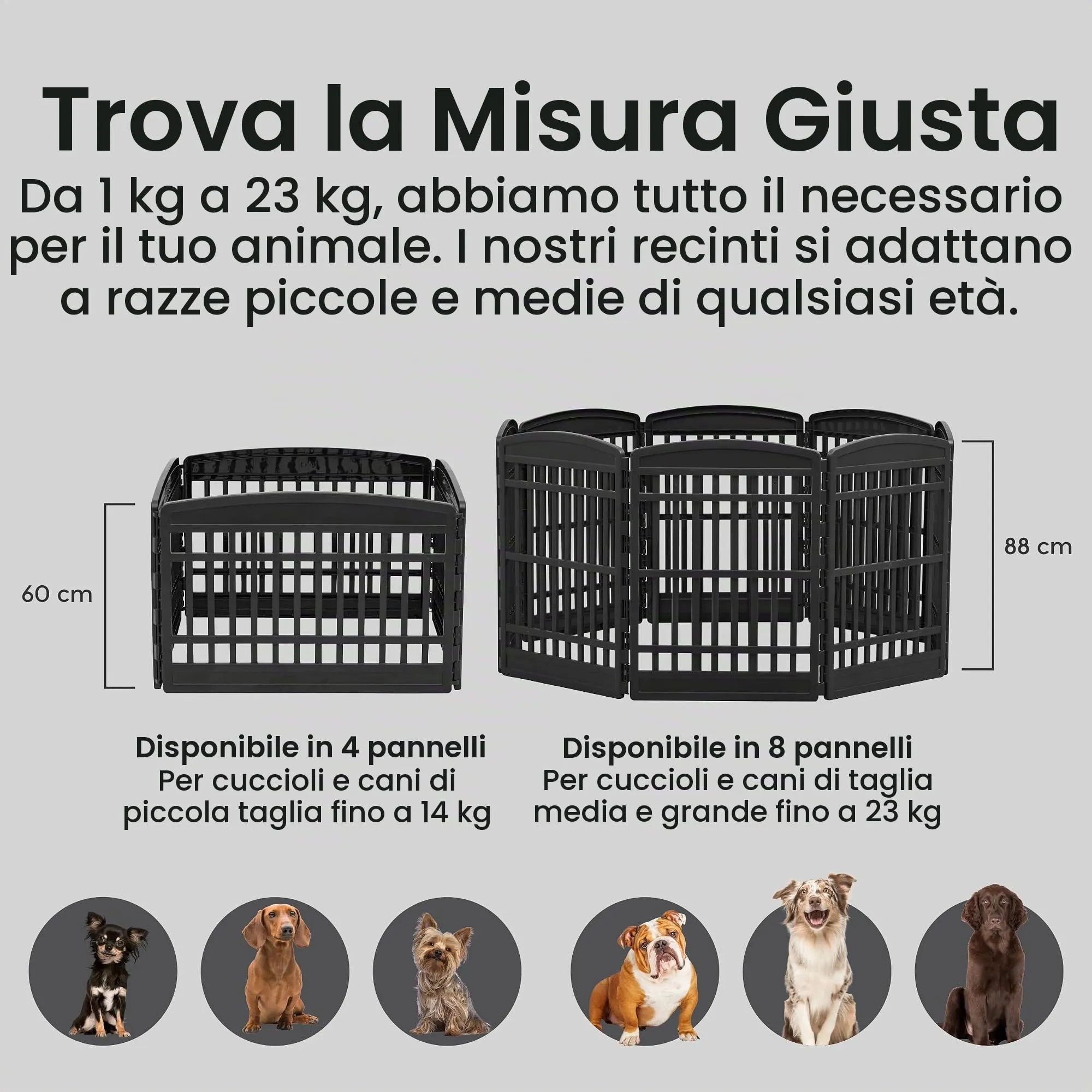 Iris Ohyama Recinto per Cani e Gatti CI-604E, 4 Pannelli senza Porta, 60cm, Grigio - immagine 4