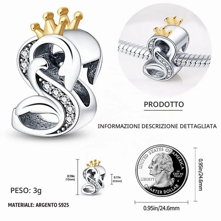 TINSLO Bead Charm Ciondolo Argento Sterling 925 Lettere con Cubic Zirconia per Pandora Braccialetti e Collane Europee - immagine 4