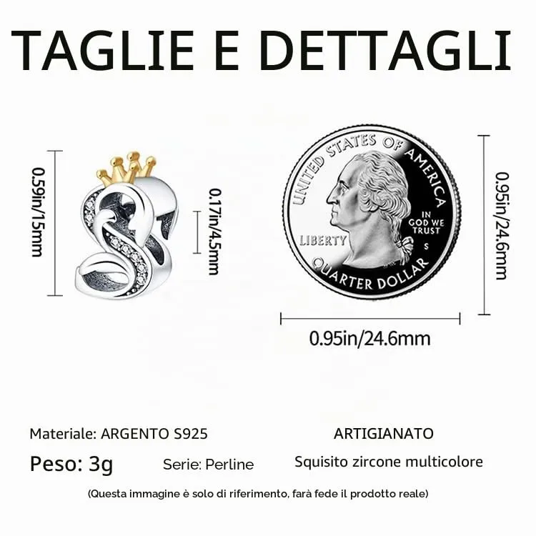 TINSLO Bead Charm Ciondolo Argento Sterling 925 Lettere con Cubic Zirconia per Pandora Braccialetti e Collane Europee - immagine 5