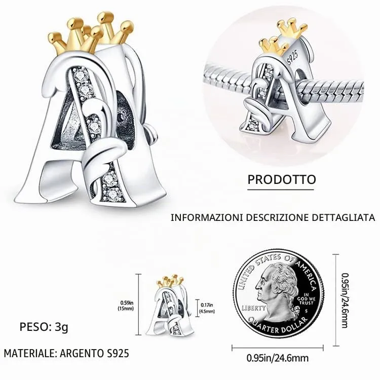 TINSLO Lettere Bead Charm in Argento Sterling 925 con Cubic Zirconia per Braccialetti e Collane Europei - immagine 4