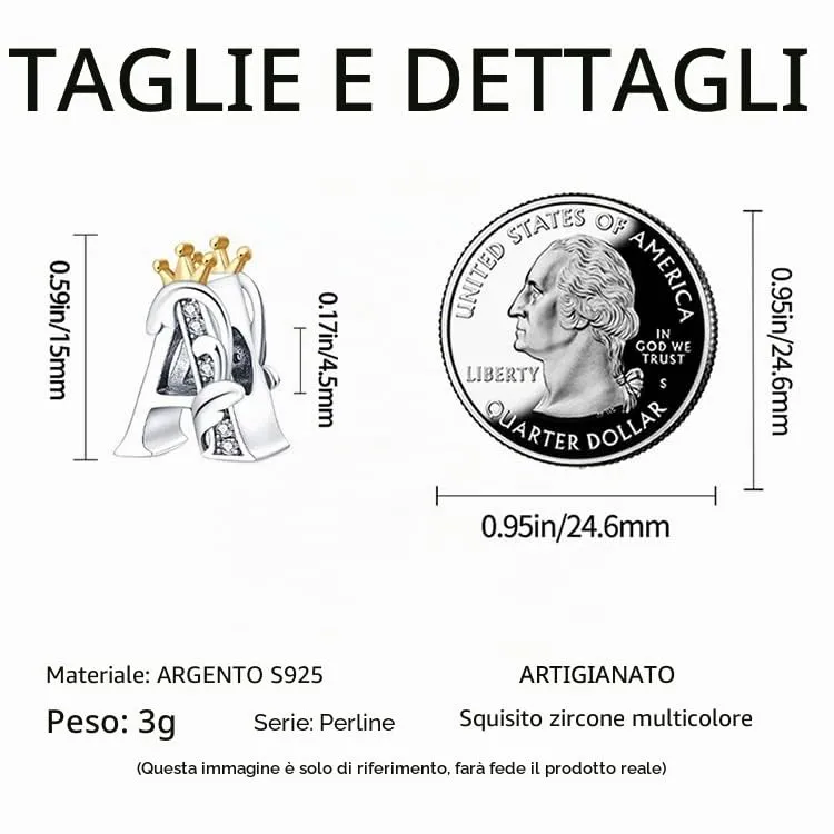 TINSLO Lettere Bead Charm in Argento Sterling 925 con Cubic Zirconia per Braccialetti e Collane Europei - immagine 5