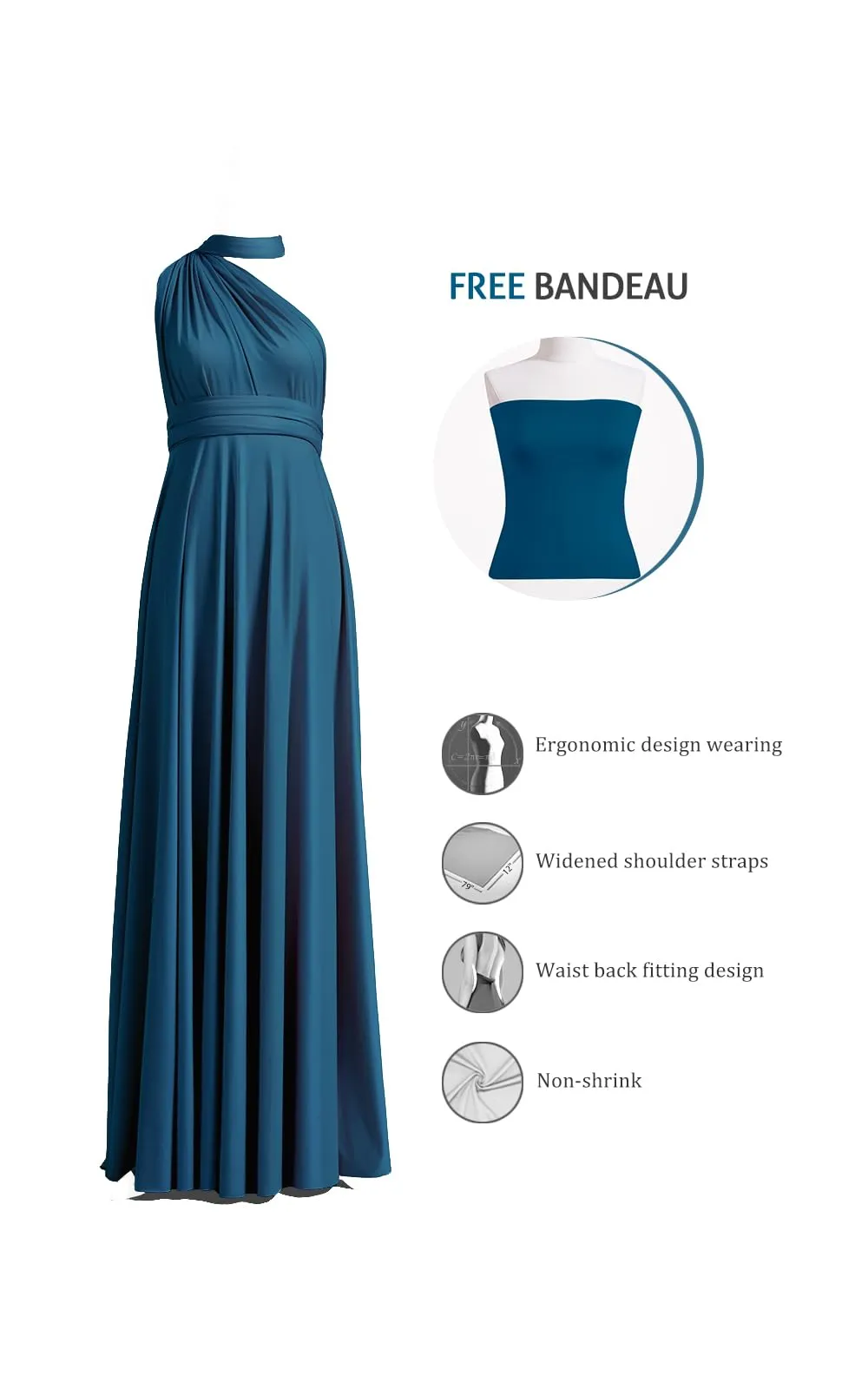 72styles Abito Cerimonia Donna Vestito Elegante Infinity Damigella d'Onore - immagine 2