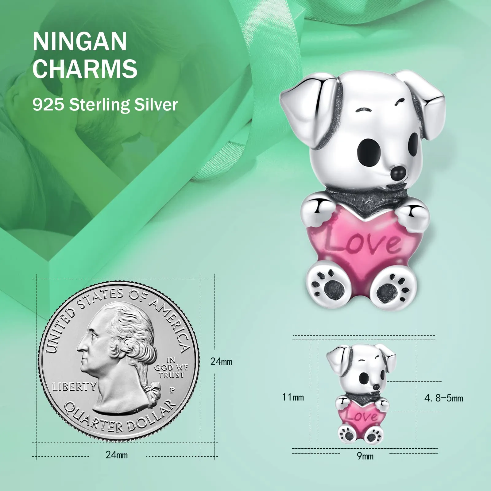 NINGAN Cucciolo in Argento 925 con Zirconi Rosa per Bracciali da Donna - immagine 3