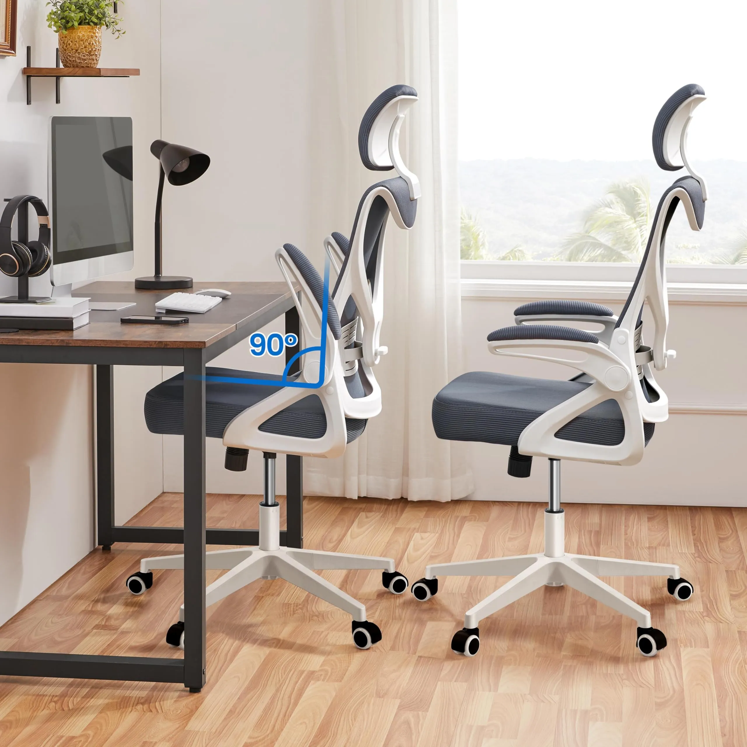 Yaheetech Sedia Ufficio Ergonomica con Supporto Lombare, Bianca/Grigia - immagine 2