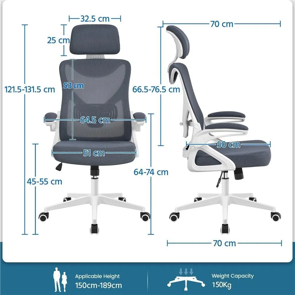 Yaheetech Sedia Ufficio Ergonomica con Supporto Lombare, Bianca/Grigia - immagine 3