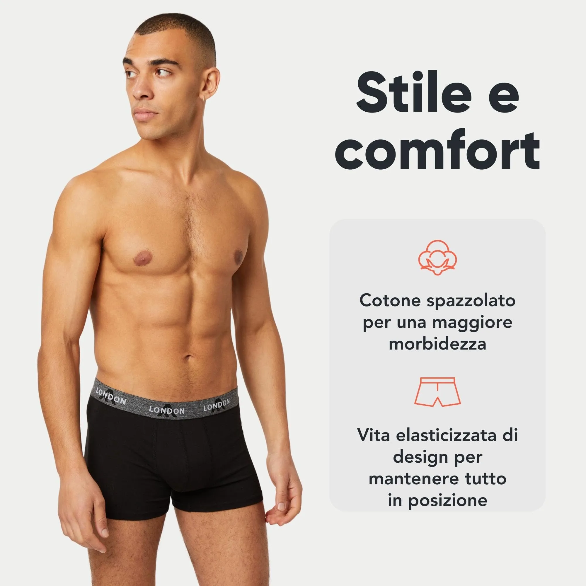 FM London Boxer Uomo in Cotone, Nero, 4 Pezzi, S - immagine 2