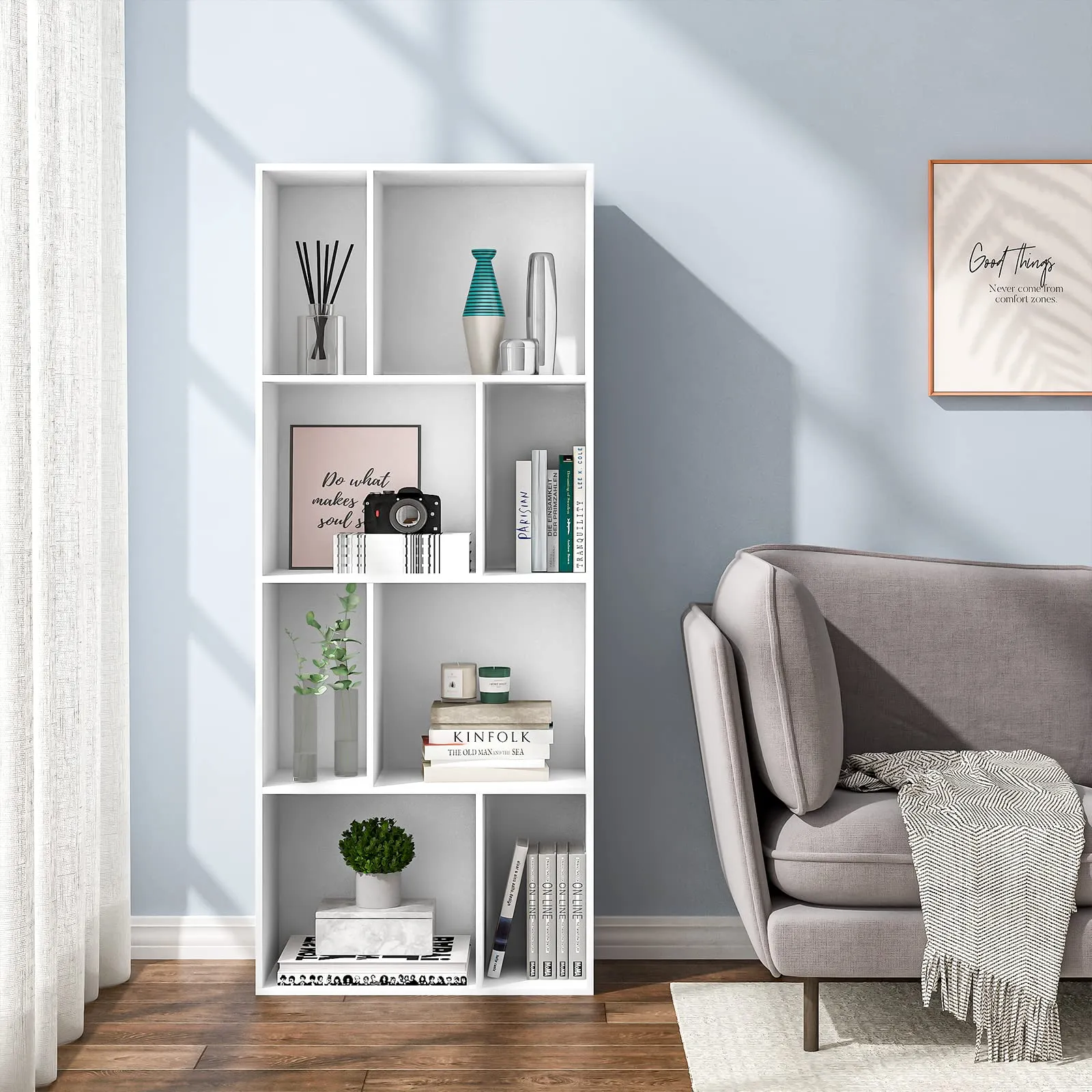 WOLTU Libreria a Cubi, Scaffale Espositivo 8 Cubi, 29 x 60 x 143,5 cm, Bianco - immagine 2