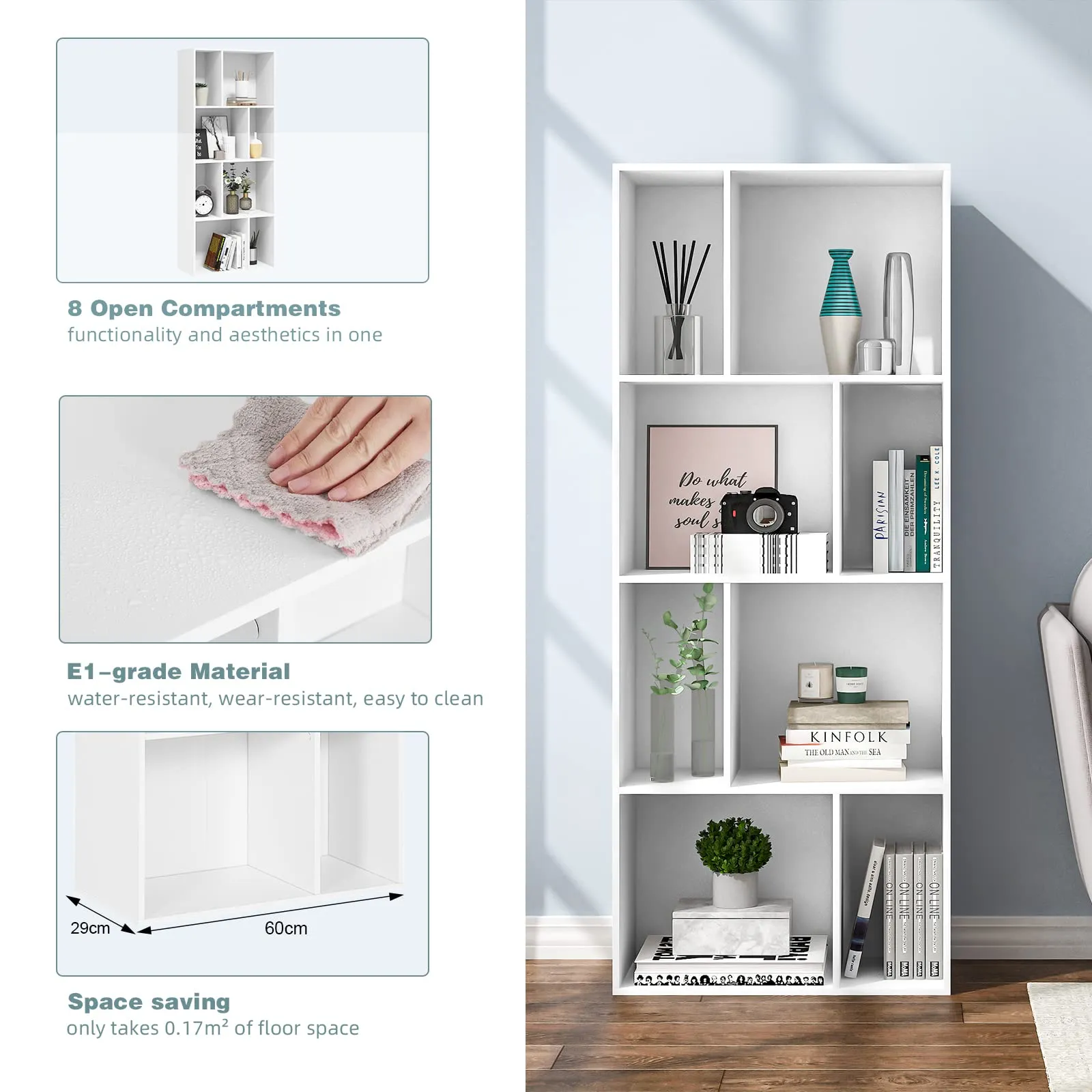 WOLTU Libreria a Cubi, Scaffale Espositivo 8 Cubi, 29 x 60 x 143,5 cm, Bianco - immagine 4