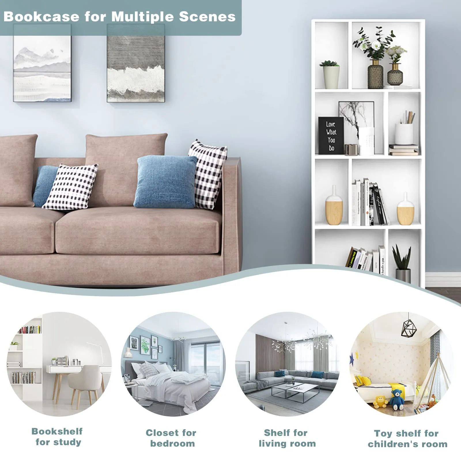WOLTU Libreria a Cubi, Scaffale Espositivo 8 Cubi, 29 x 60 x 143,5 cm, Bianco - immagine 7
