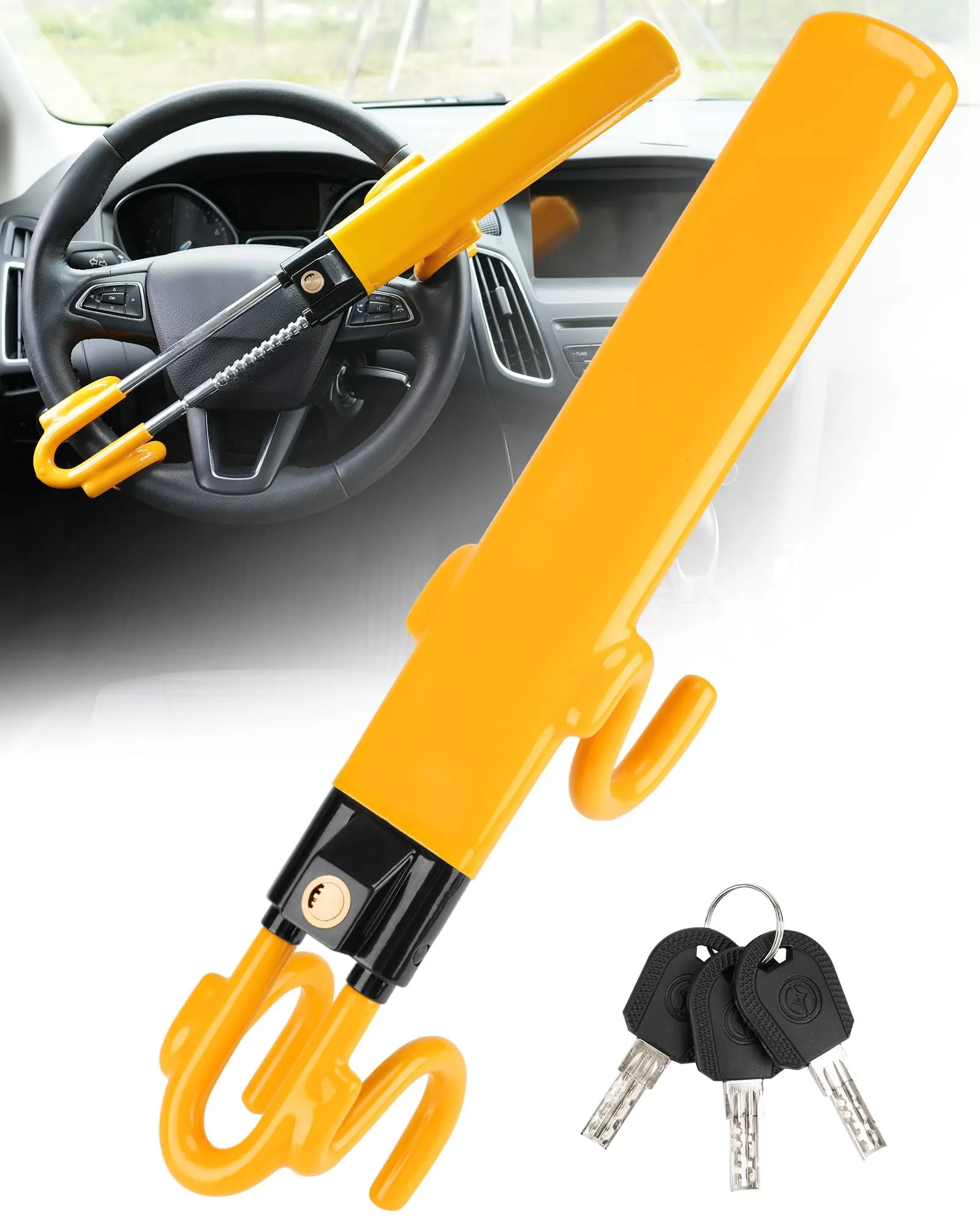 Tevlaphee Blocca Sterzo Automobile Universale, Lunghezza Regolabile, Giallo - immagine 2