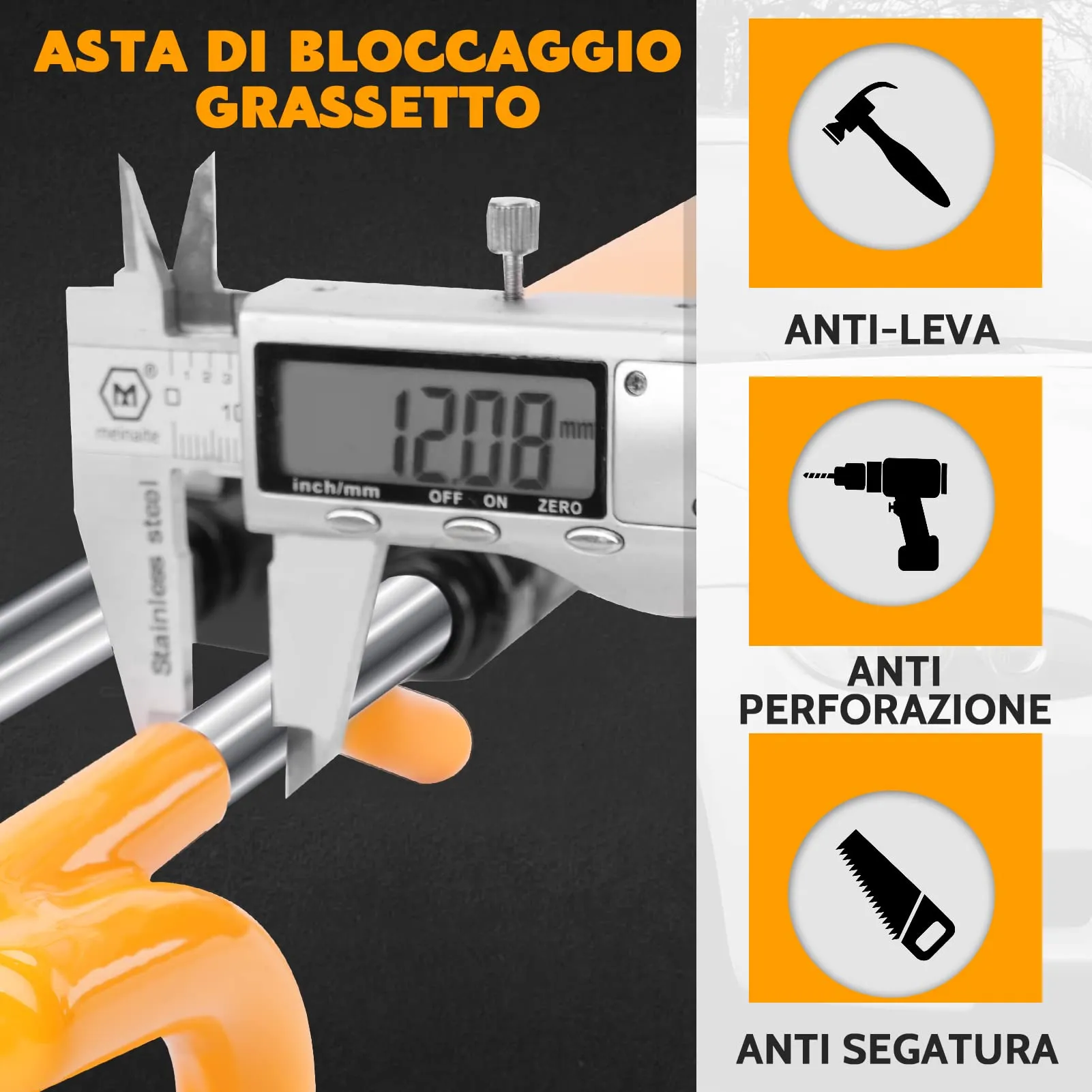 Tevlaphee Blocca Sterzo Automobile Universale, Lunghezza Regolabile, Giallo - immagine 4