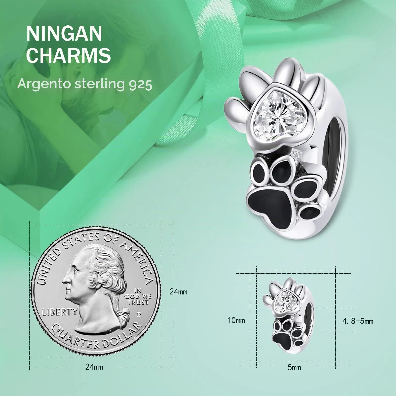 NINGAN 925 Charm in argento sterling con stampa di zampa di animale domestico per bracciali da donna - immagine 3