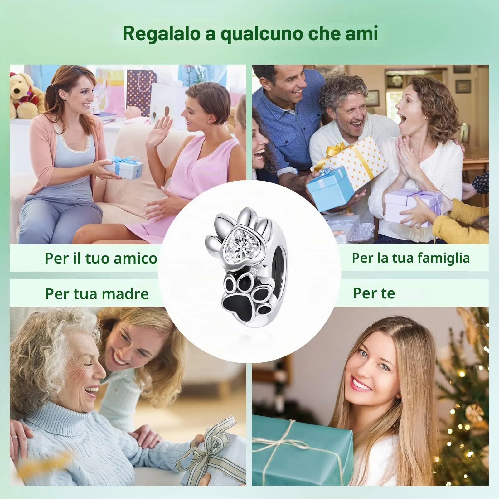 NINGAN 925 Charm in argento sterling con stampa di zampa di animale domestico per bracciali da donna - immagine 6