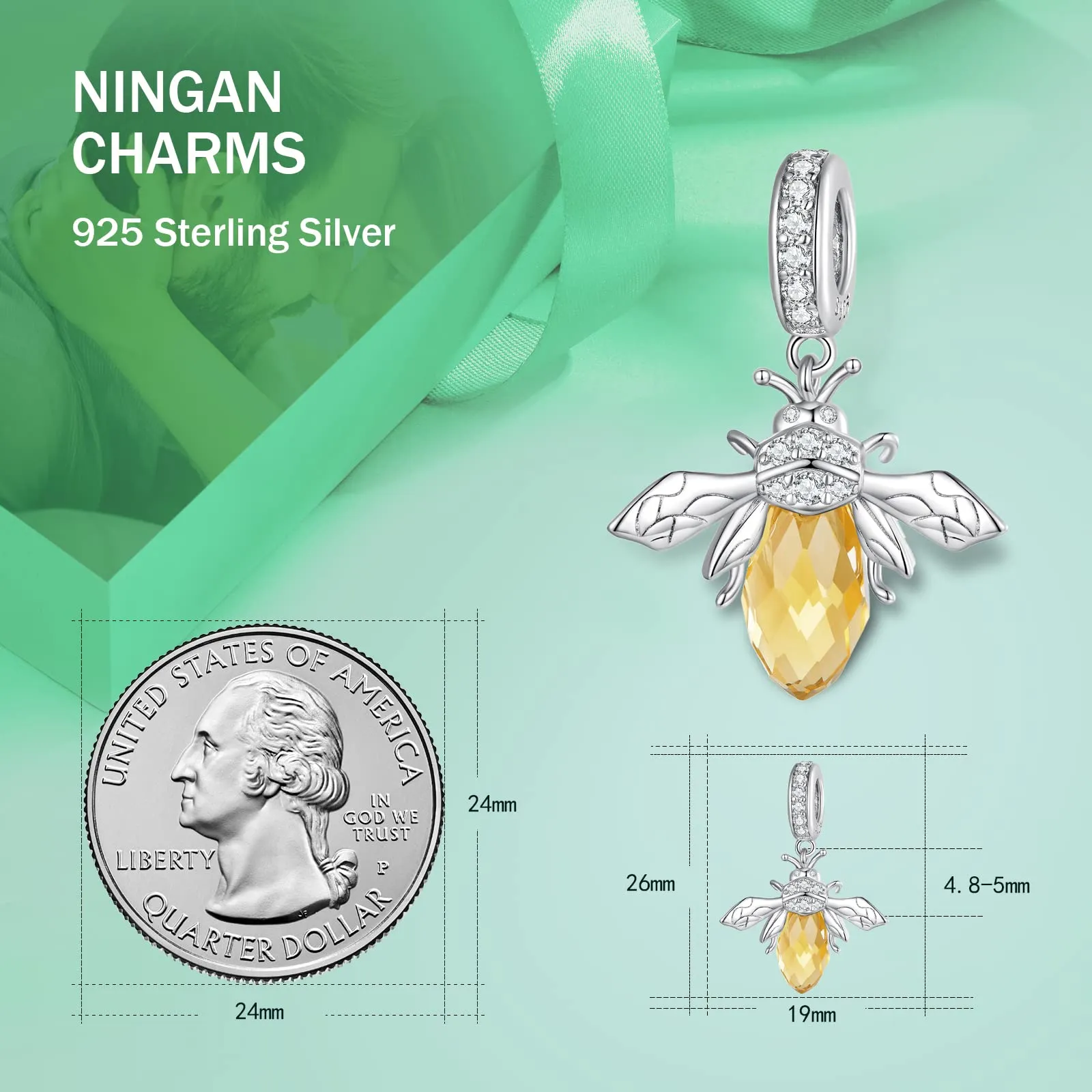 NINGAN Ciondolo a forma di ape in argento sterling 925 con topazio - immagine 3