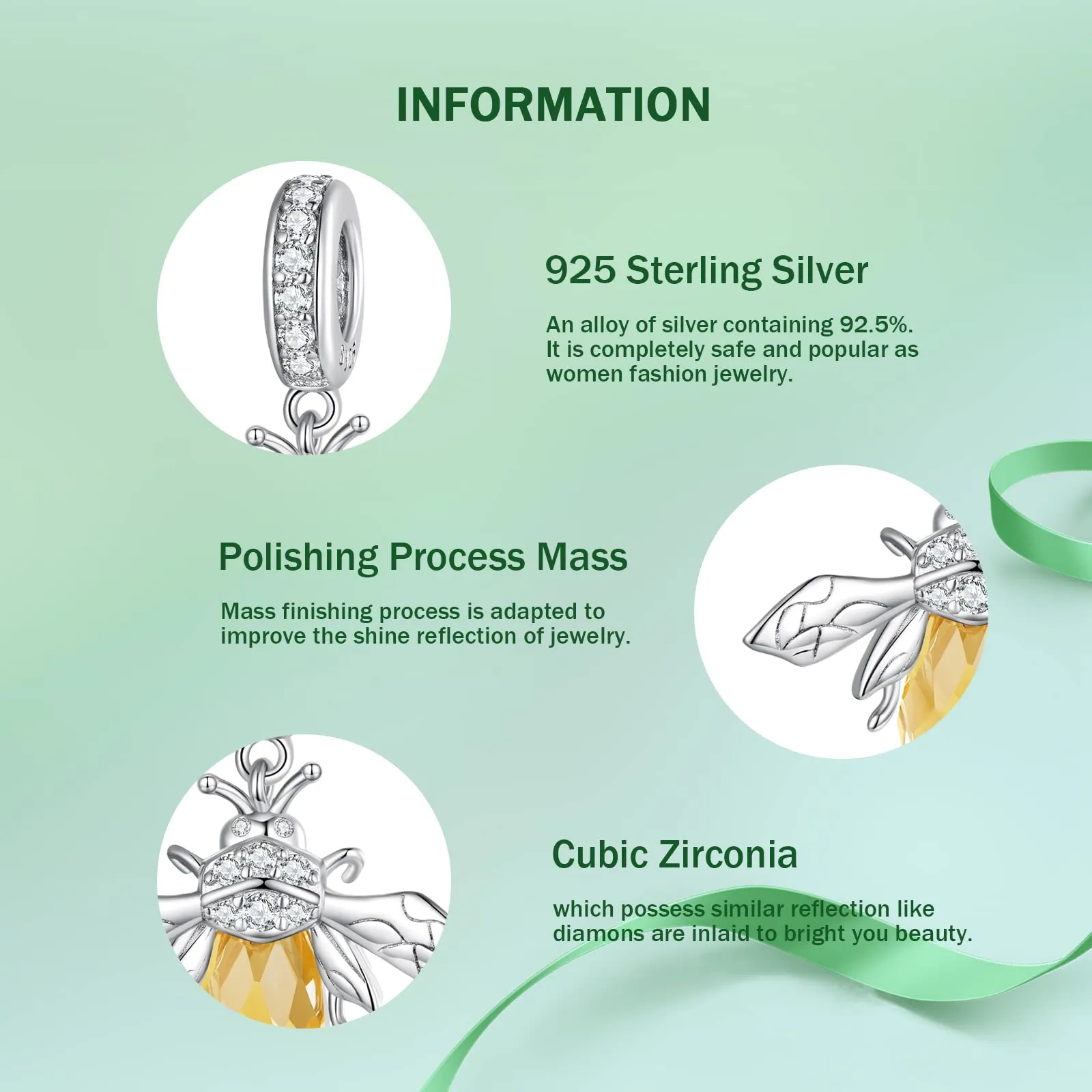 NINGAN Ciondolo a forma di ape in argento sterling 925 con topazio - immagine 4