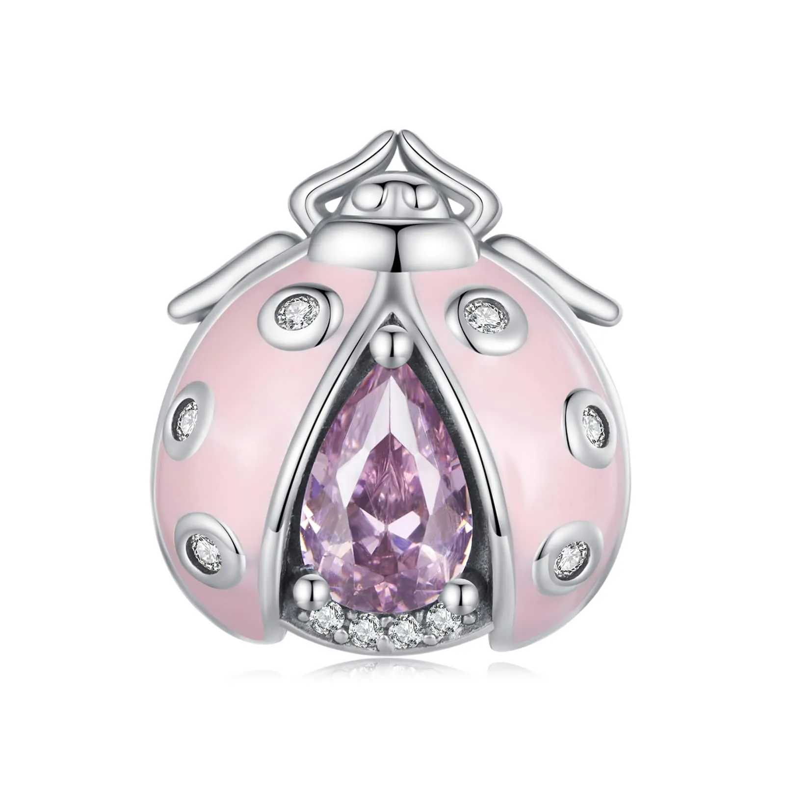 NINGAN Ciondolo a forma di insetto con sette stelle in argento sterling 925 e zirconi rosa per bracciali da donna - immagine 1