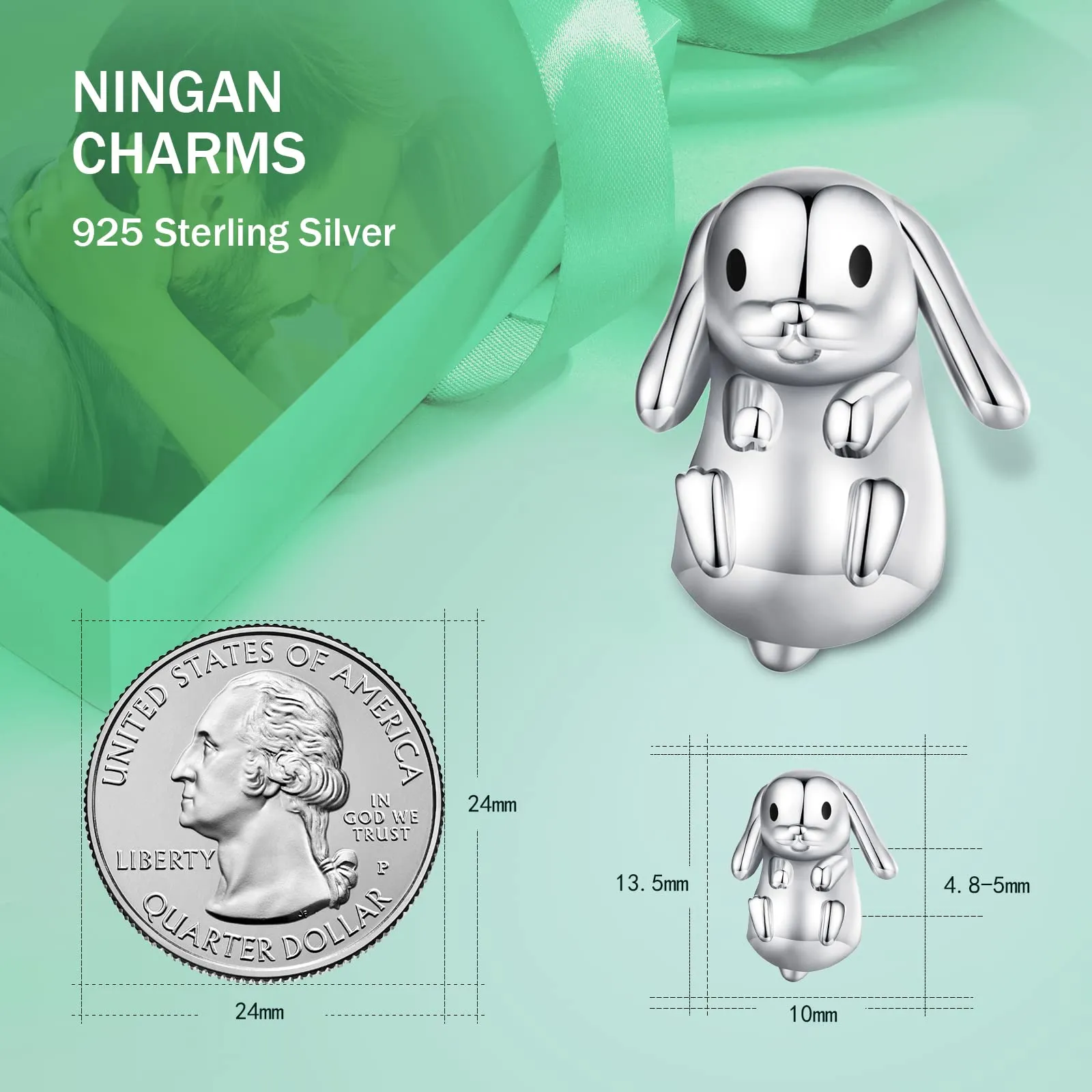 NINGAN Ciondolo a forma di coniglietto in argento 925 per bracciali da donna - immagine 3