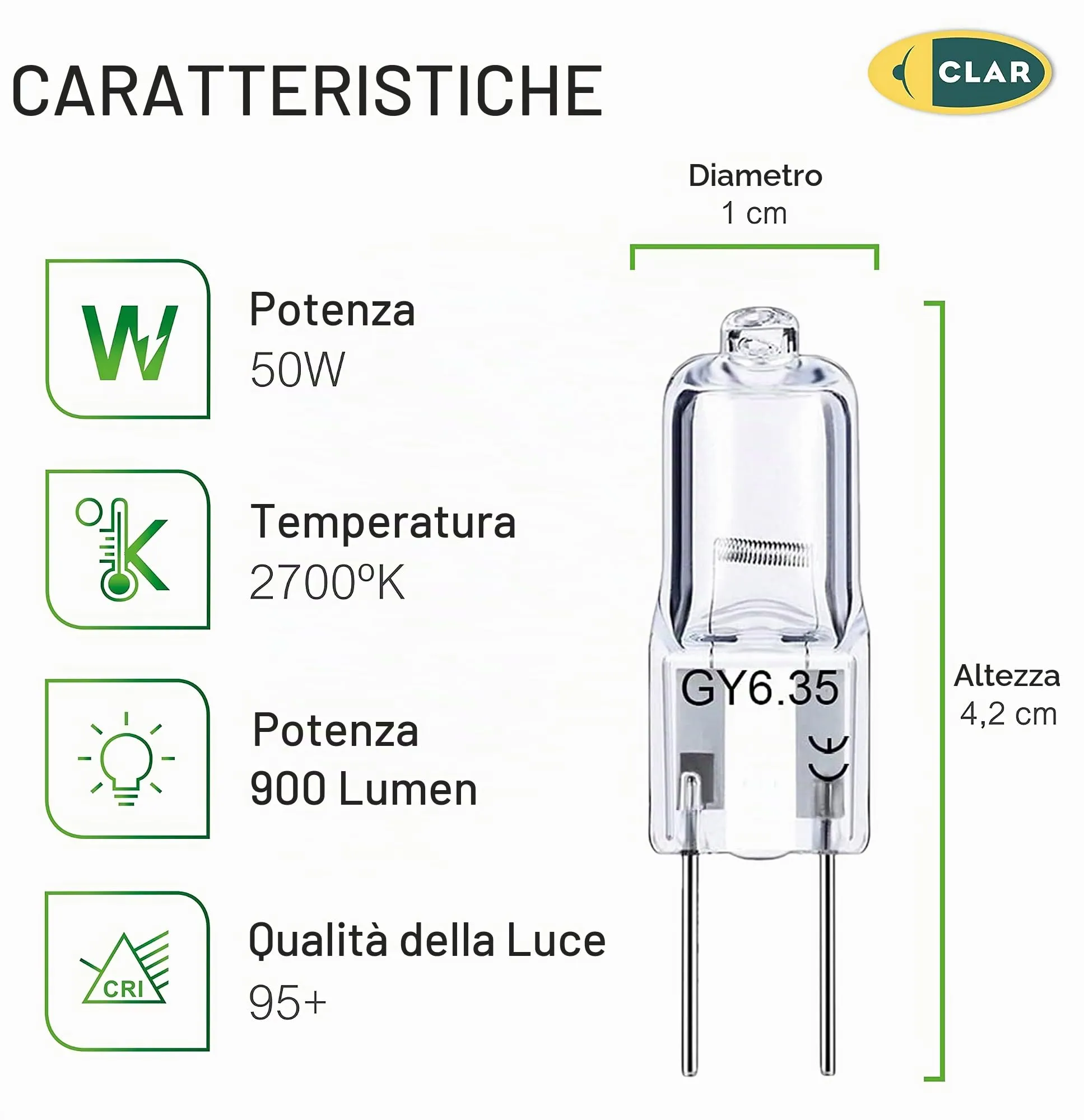 CLAR Lampadina Alogena GY6.35 50W (Pack 10) - immagine 2