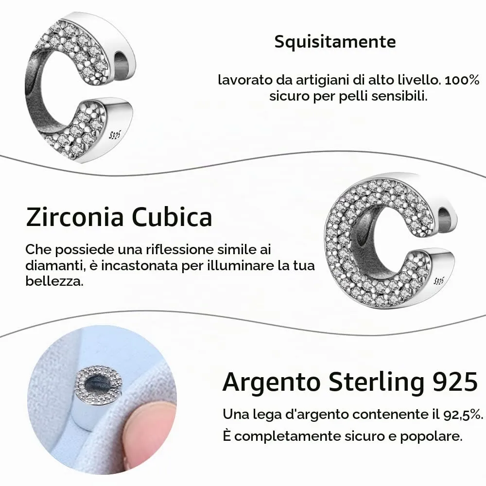 TINSLO Bead Charm Lettere in Argento Sterling 925 con Cubic Zirconia per Braccialetti e Collane Europee - immagine 5