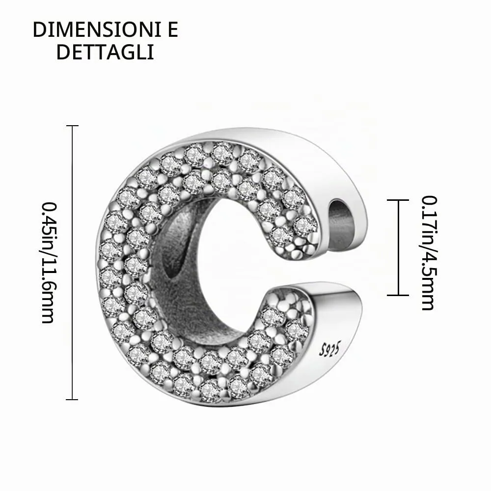 TINSLO Bead Charm Lettere in Argento Sterling 925 con Cubic Zirconia per Braccialetti e Collane Europee - immagine 6