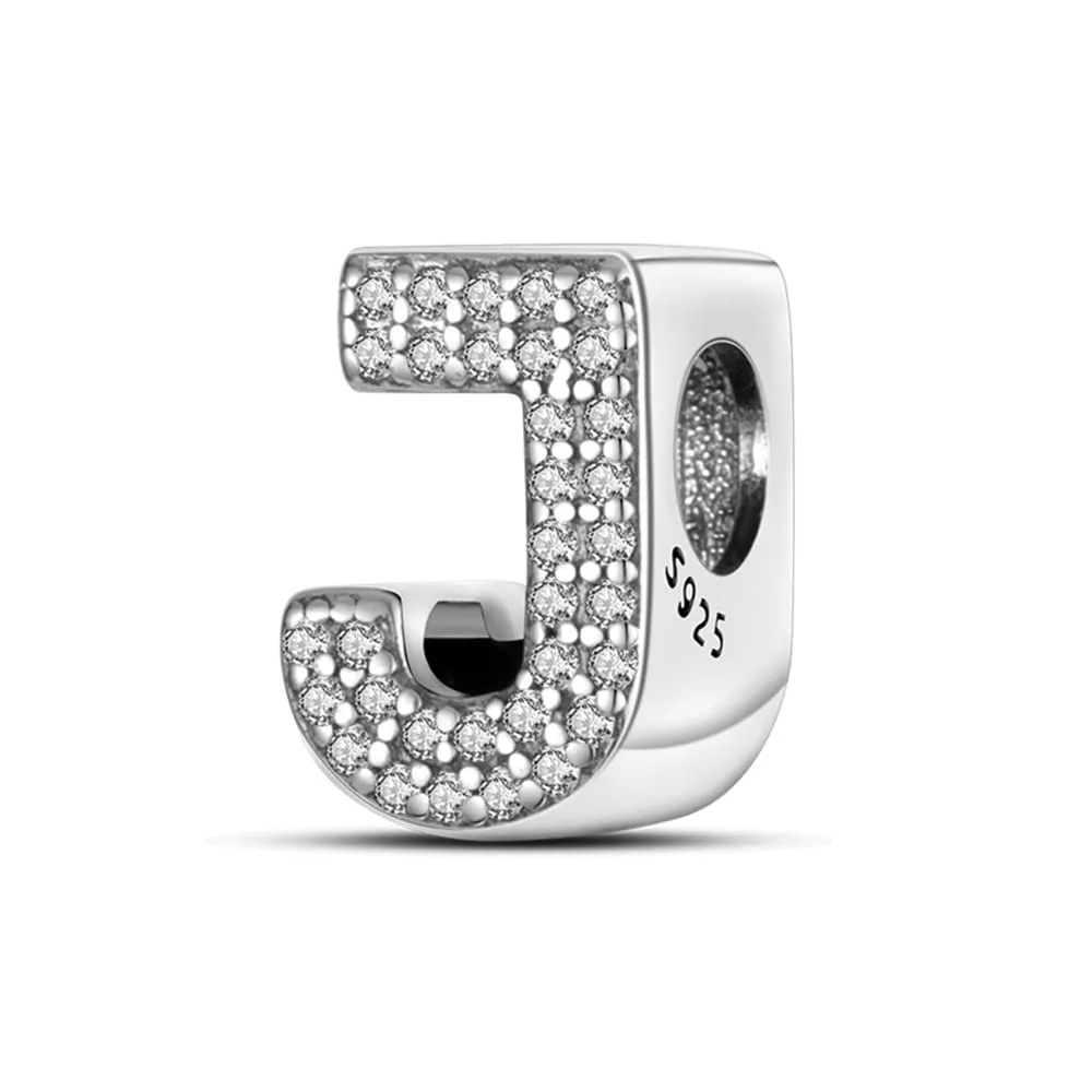 TINSLO Bead Charm Argento Sterling 925 Lettere con Cubic Zirconia per Braccialetti e Collane Europei - immagine 1