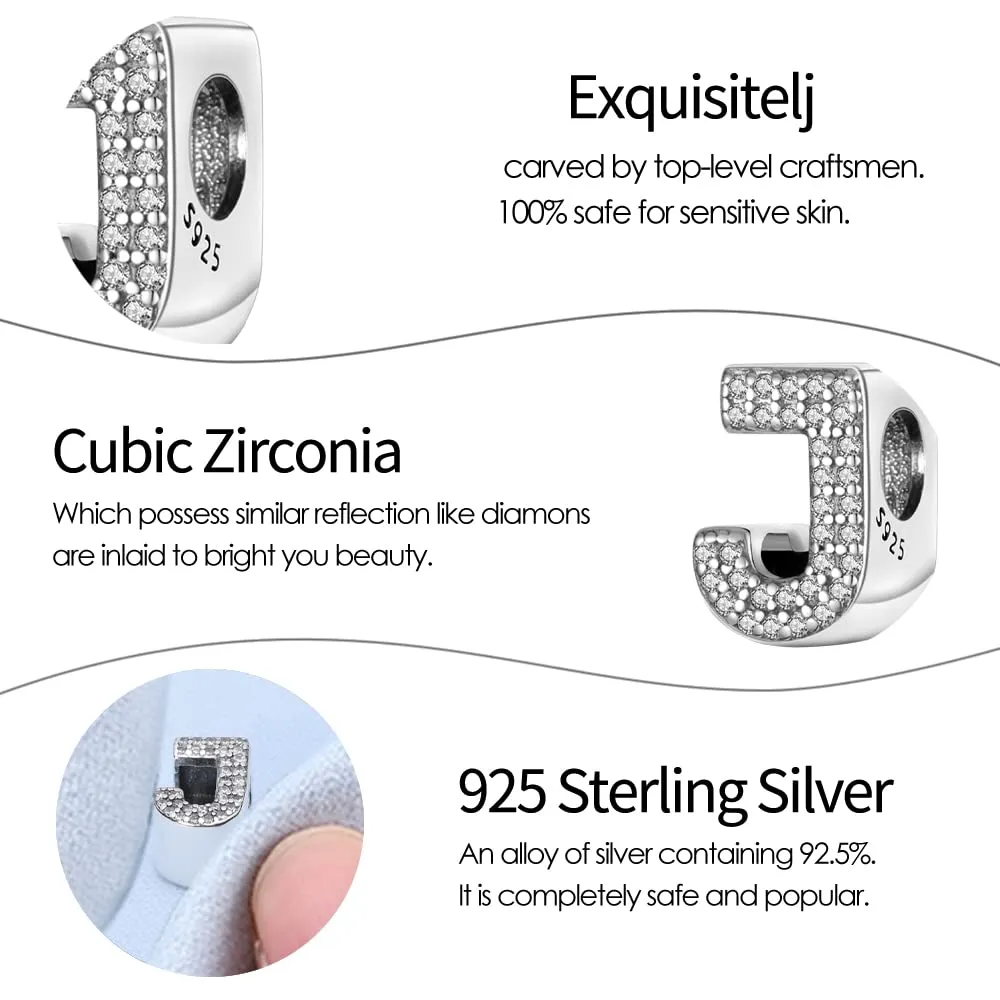 TINSLO Bead Charm Argento Sterling 925 Lettere con Cubic Zirconia per Braccialetti e Collane Europei - immagine 5