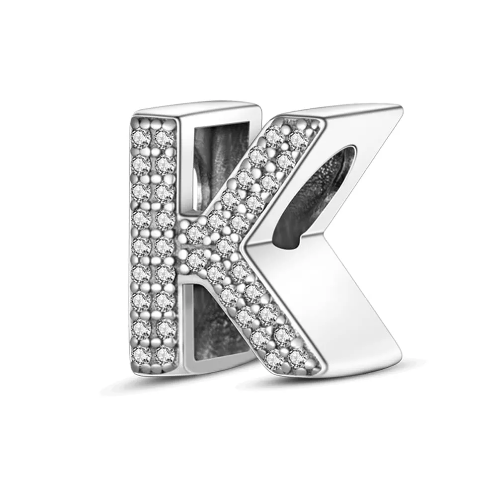 TINSLO Bead Charm Argento Sterling 925 Lettere con Cubic Zirconia per Braccialetti e Collane Europei - immagine 1