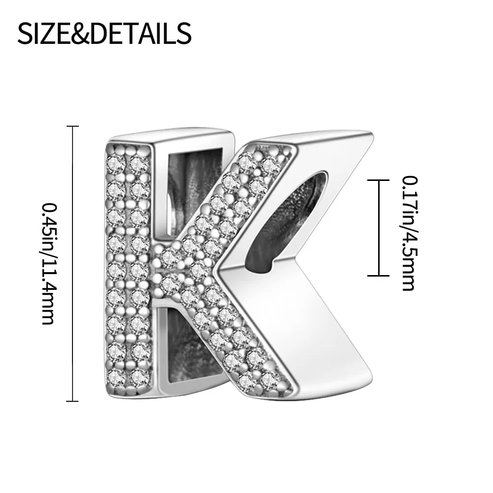 TINSLO Bead Charm Argento Sterling 925 Lettere con Cubic Zirconia per Braccialetti e Collane Europei - immagine 6