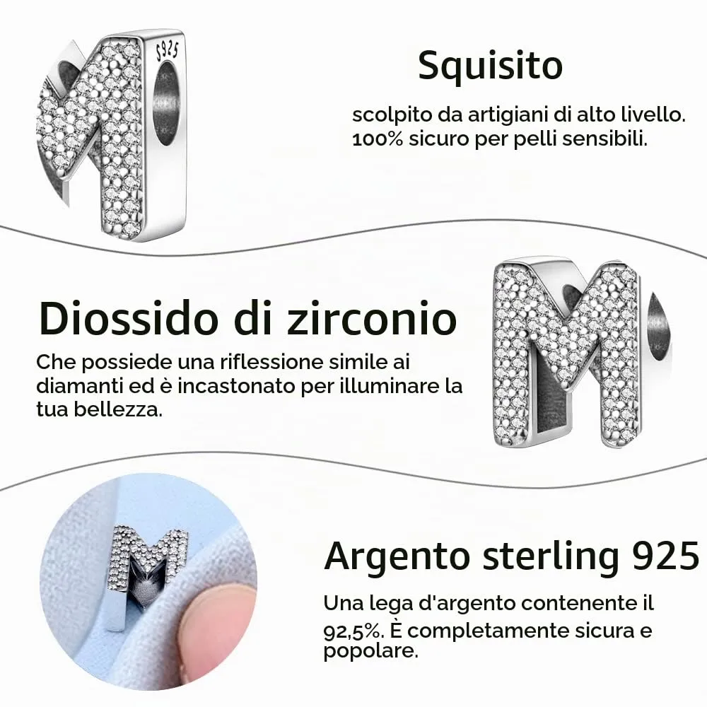 TINSLO Bead Charm in Argento Sterling 925 con Lettere e Cubic Zirconia, Compatibile con Braccialetti e Collane Europei - immagine 5