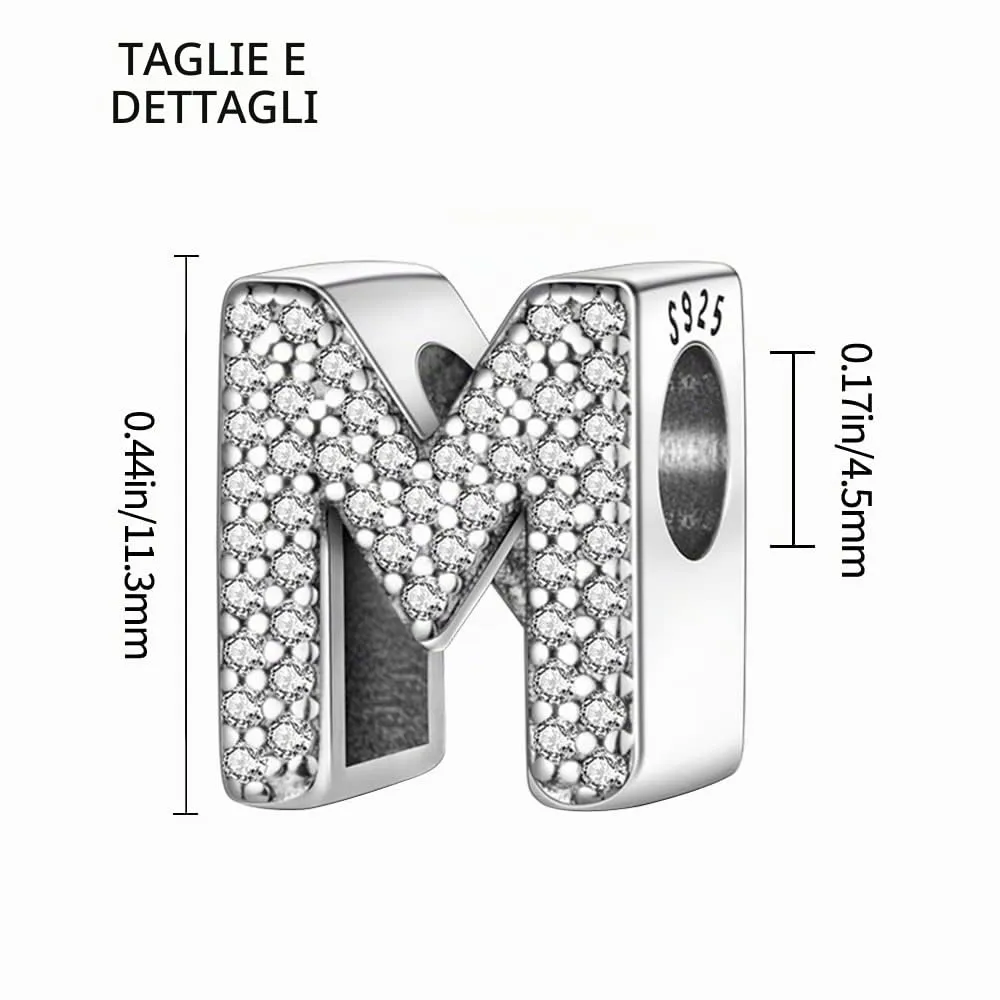 TINSLO Bead Charm in Argento Sterling 925 con Lettere e Cubic Zirconia, Compatibile con Braccialetti e Collane Europei - immagine 6
