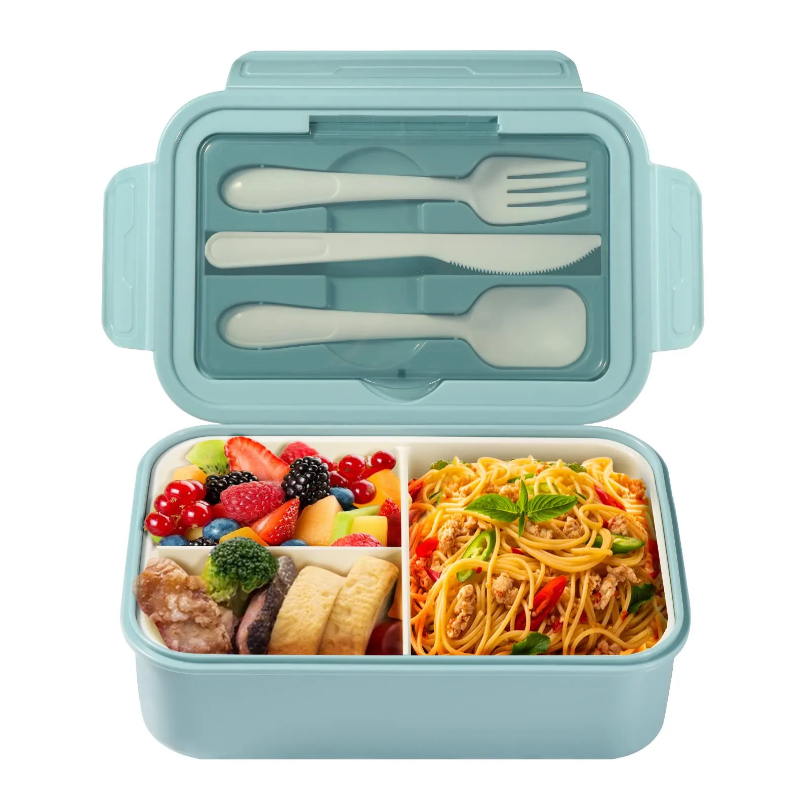 Diboniur Lunch Box, 1400 ml, 3 Scomparti con Posate, Blu - immagine 1