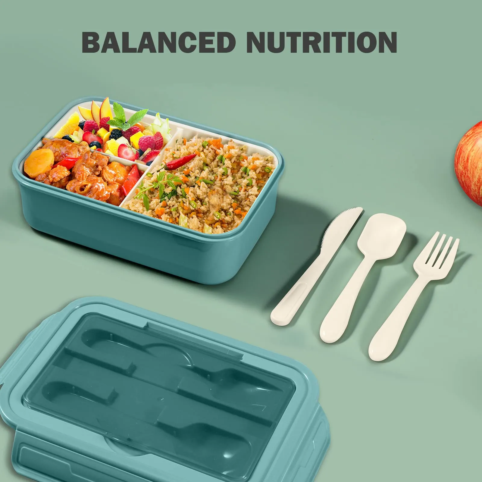 Diboniur Lunch Box, 1400 ml, 3 Scomparti con Posate, Blu - immagine 7