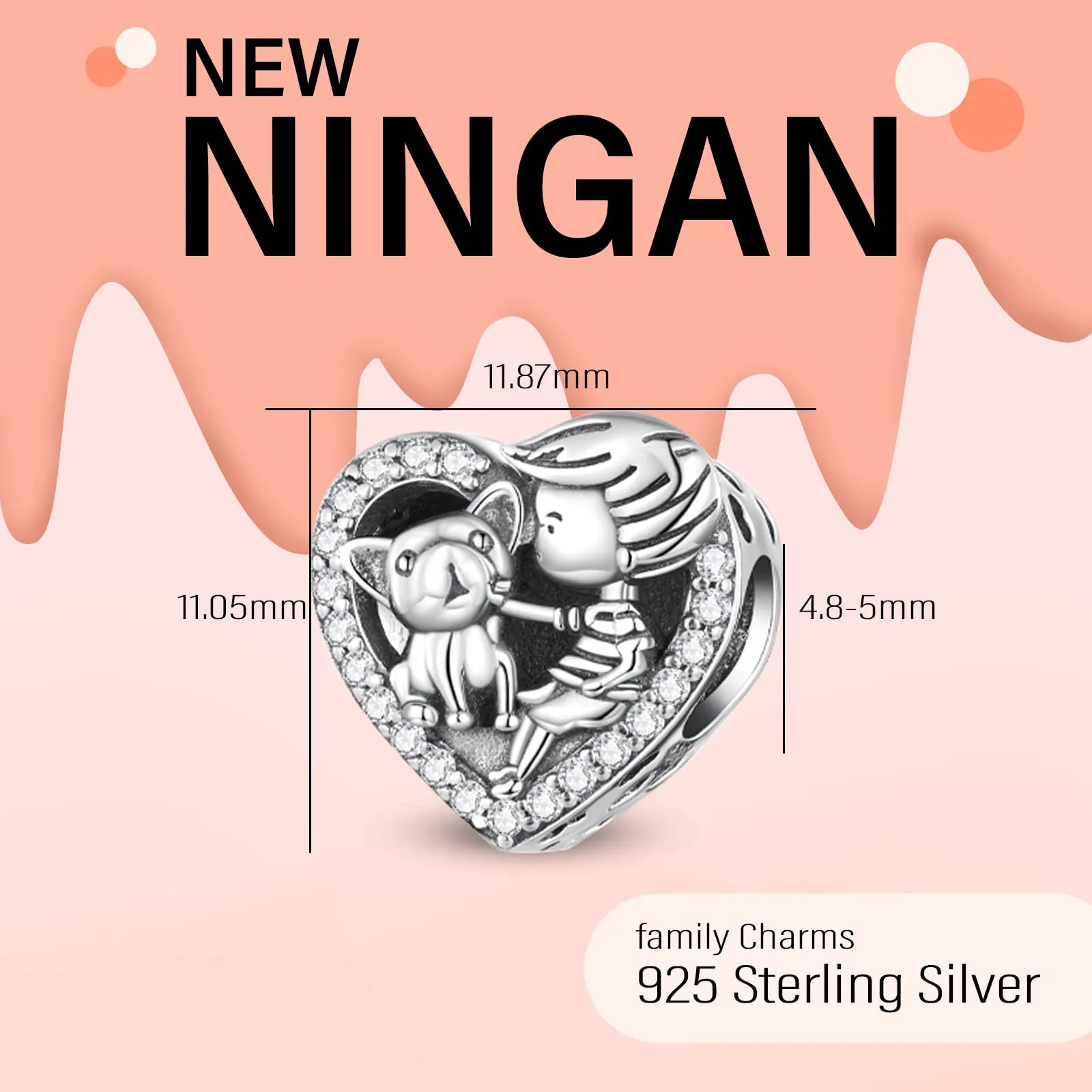 NINGAN Bracciale in argento 925 con perline a forma di cuore da donna - immagine 2