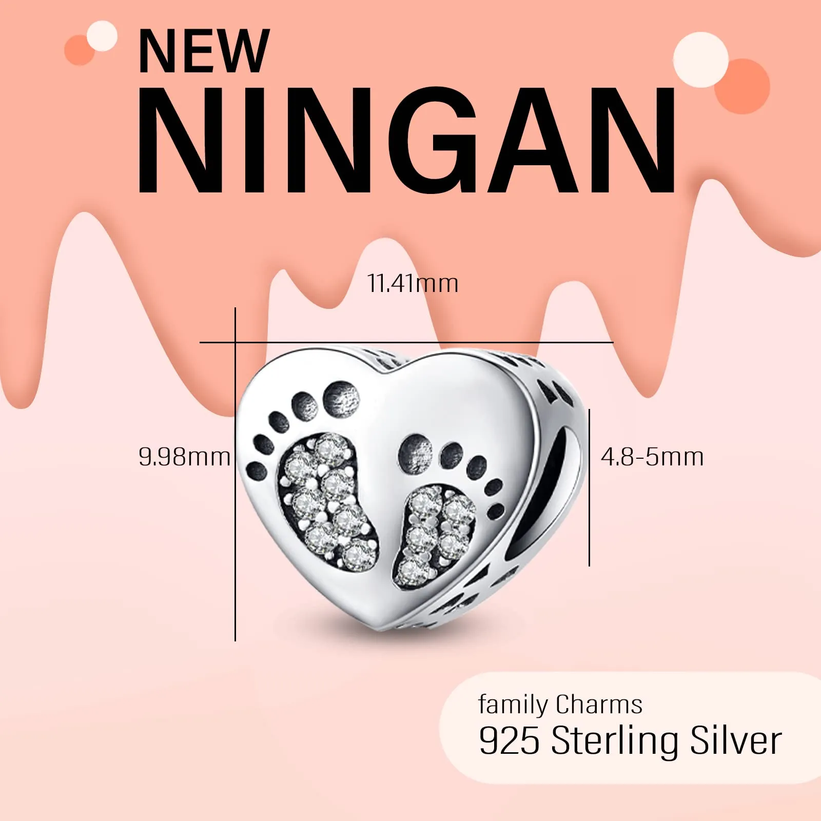 NINGAN Perline a forma di cuore in argento 925 per braccialetti da donna - immagine 2