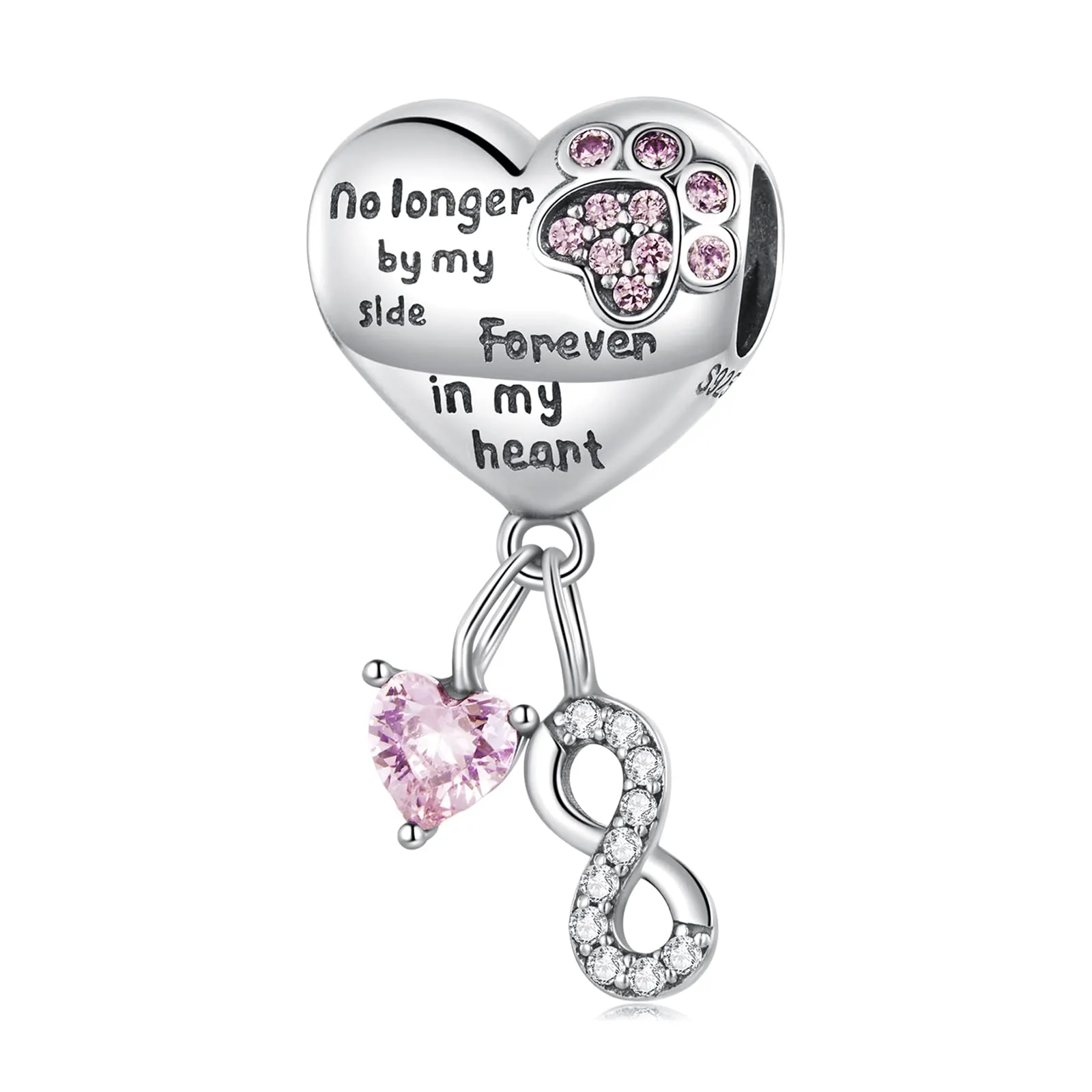 NINGAN Bracciale da donna in argento sterling 925 con ciondolo amore infinito, perline a forma di cuore e stampa di zampa - immagine 1