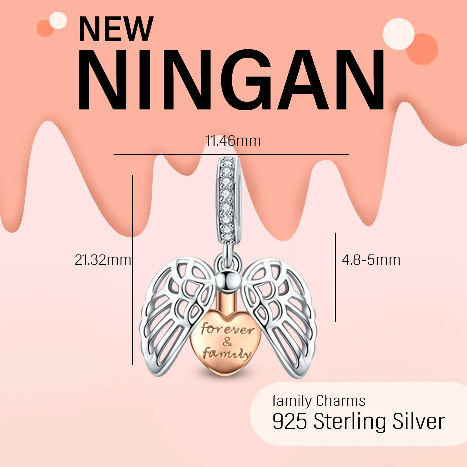 NINGAN Ciondolo a cuore in argento 925 per braccialetti e collana da donna - immagine 2